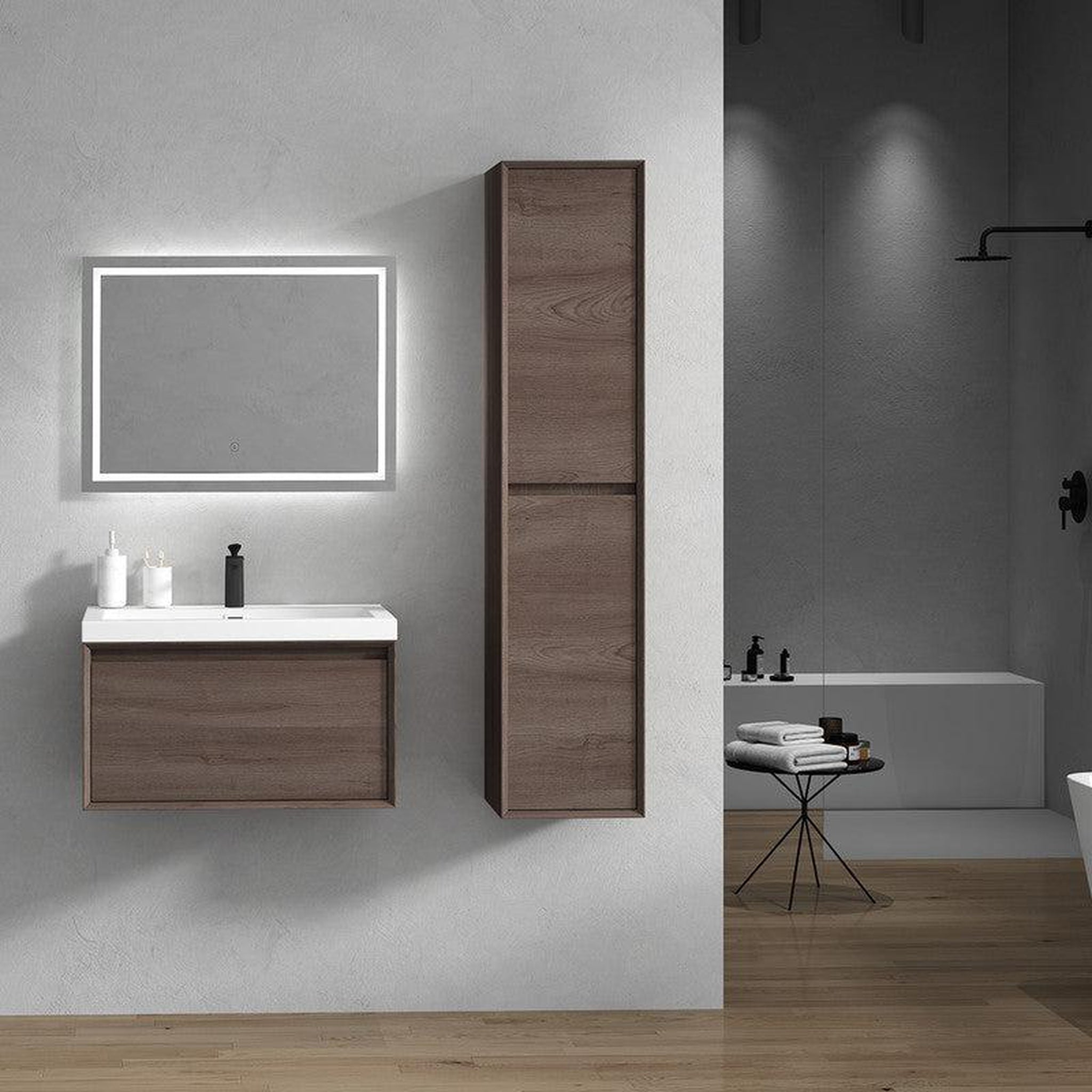 Moreno Bath, Moreno Bath BELLA 30" Red Oak Wall-Mounted Vanity With Single Reinforced White Acrylic Sink