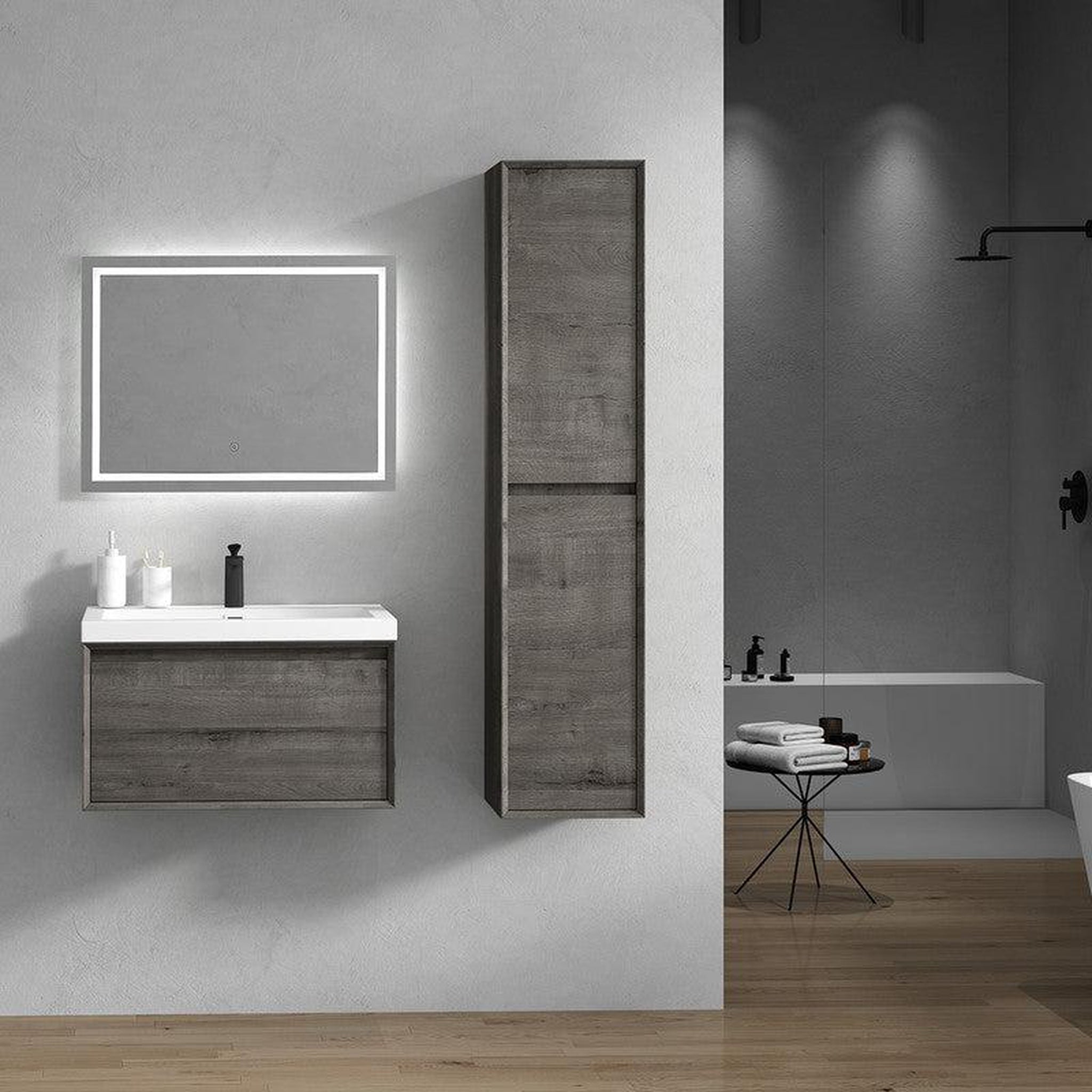 Moreno Bath, Moreno Bath BELLA 30" Smoke Oak Wall-Mounted Vanity With Single Reinforced White Acrylic Sink