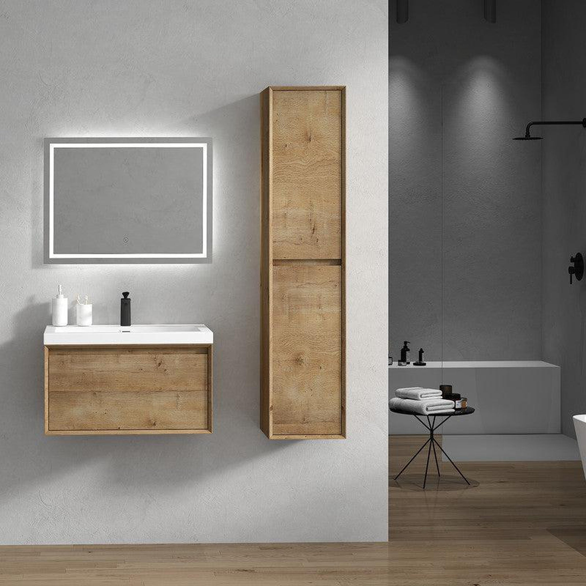 Moreno Bath, Moreno Bath BELLA 30" White Oak Wall-Mounted Vanity With Single Reinforced White Acrylic Sink