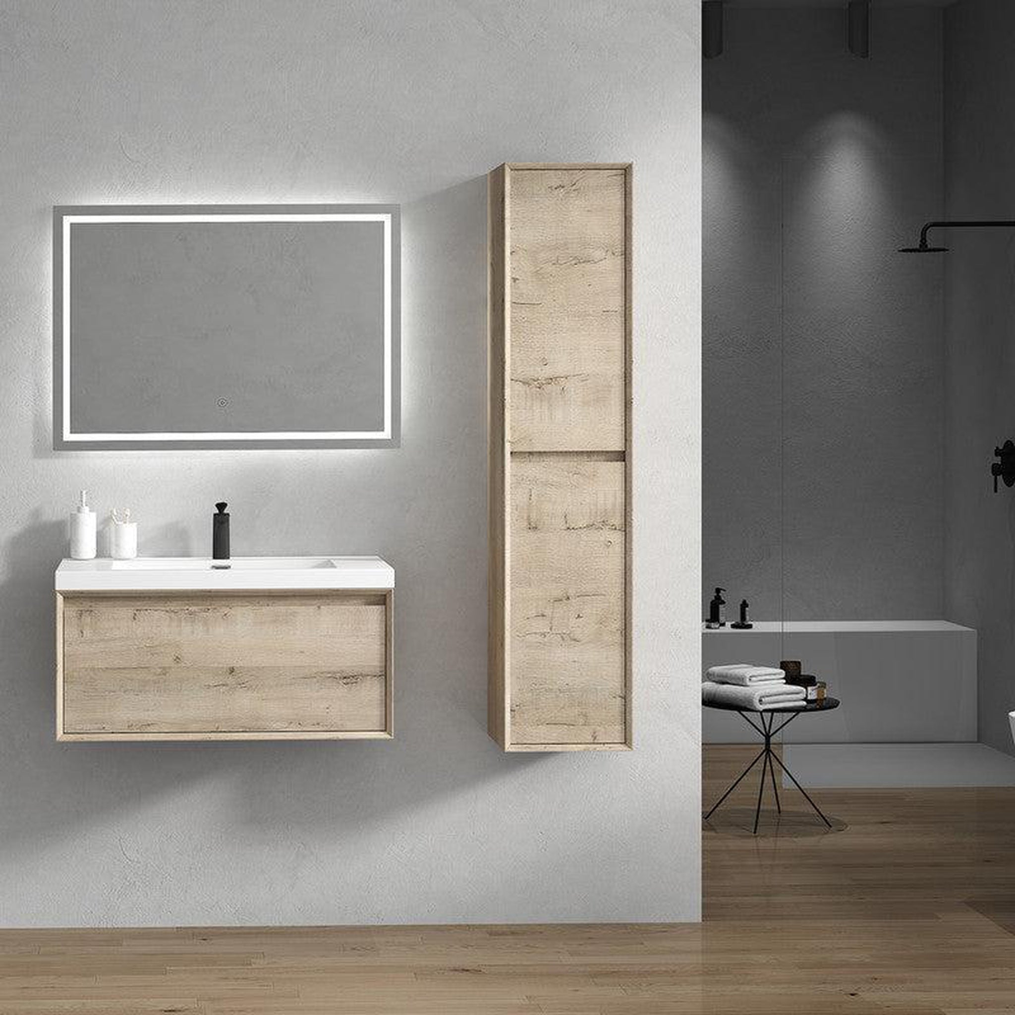 Moreno Bath, Moreno Bath BELLA 36" Light Oak Wall-Mounted Vanity With Single Reinforced White Acrylic Sink