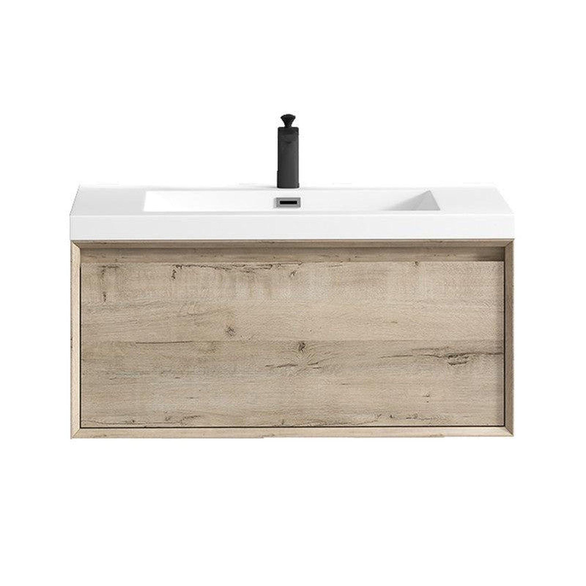 Moreno Bath, Moreno Bath BELLA 36" Light Oak Wall-Mounted Vanity With Single Reinforced White Acrylic Sink