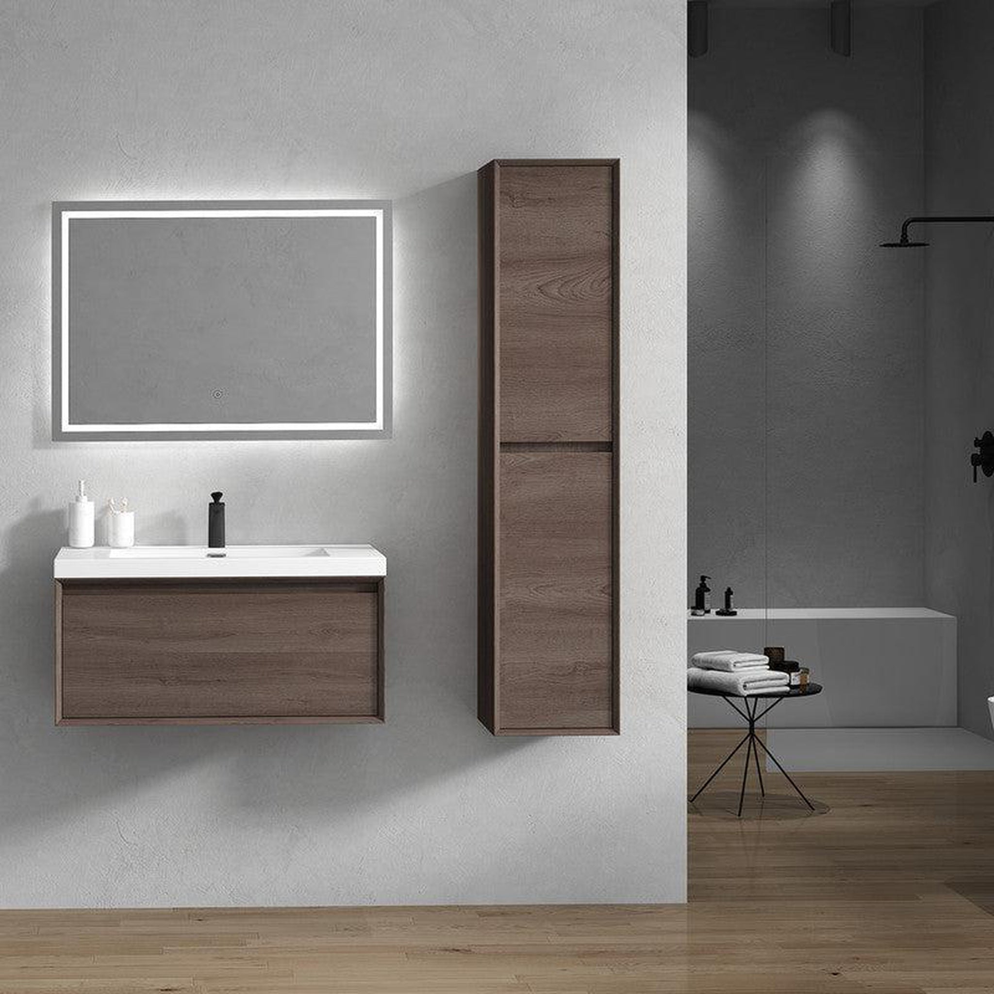 Moreno Bath, Moreno Bath BELLA 36" Red Oak Wall-Mounted Vanity With Single Reinforced White Acrylic Sink