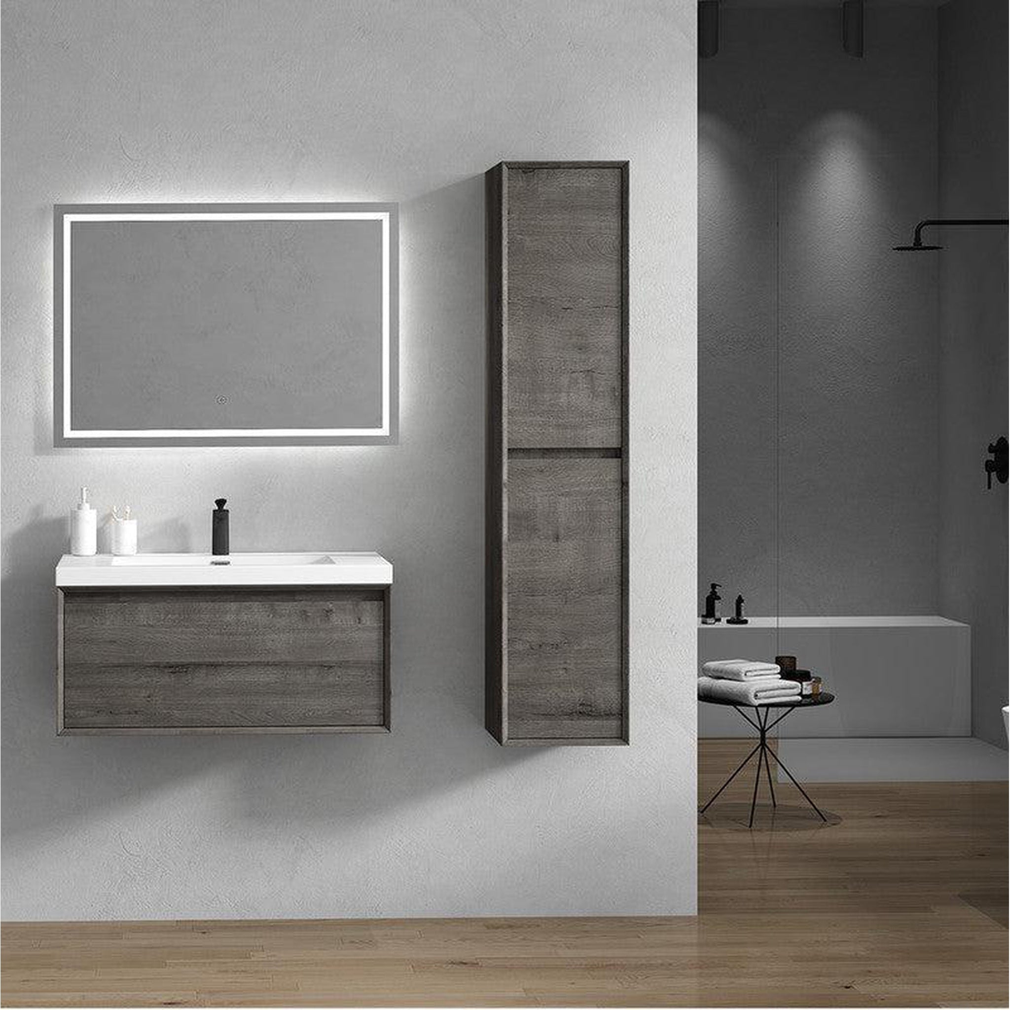 Moreno Bath, Moreno Bath BELLA 36" Smoke Oak Wall-Mounted Vanity With Single Reinforced White Acrylic Sink