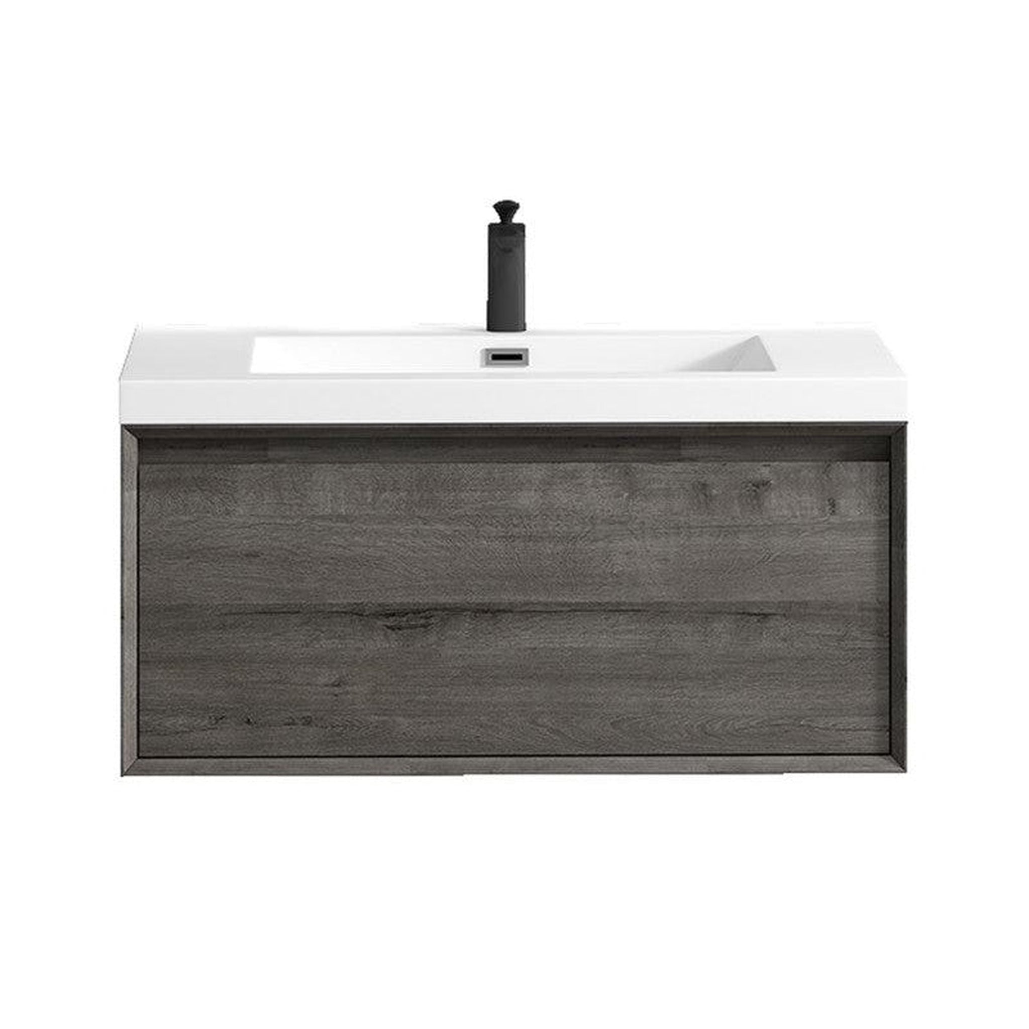 Moreno Bath, Moreno Bath BELLA 36" Smoke Oak Wall-Mounted Vanity With Single Reinforced White Acrylic Sink