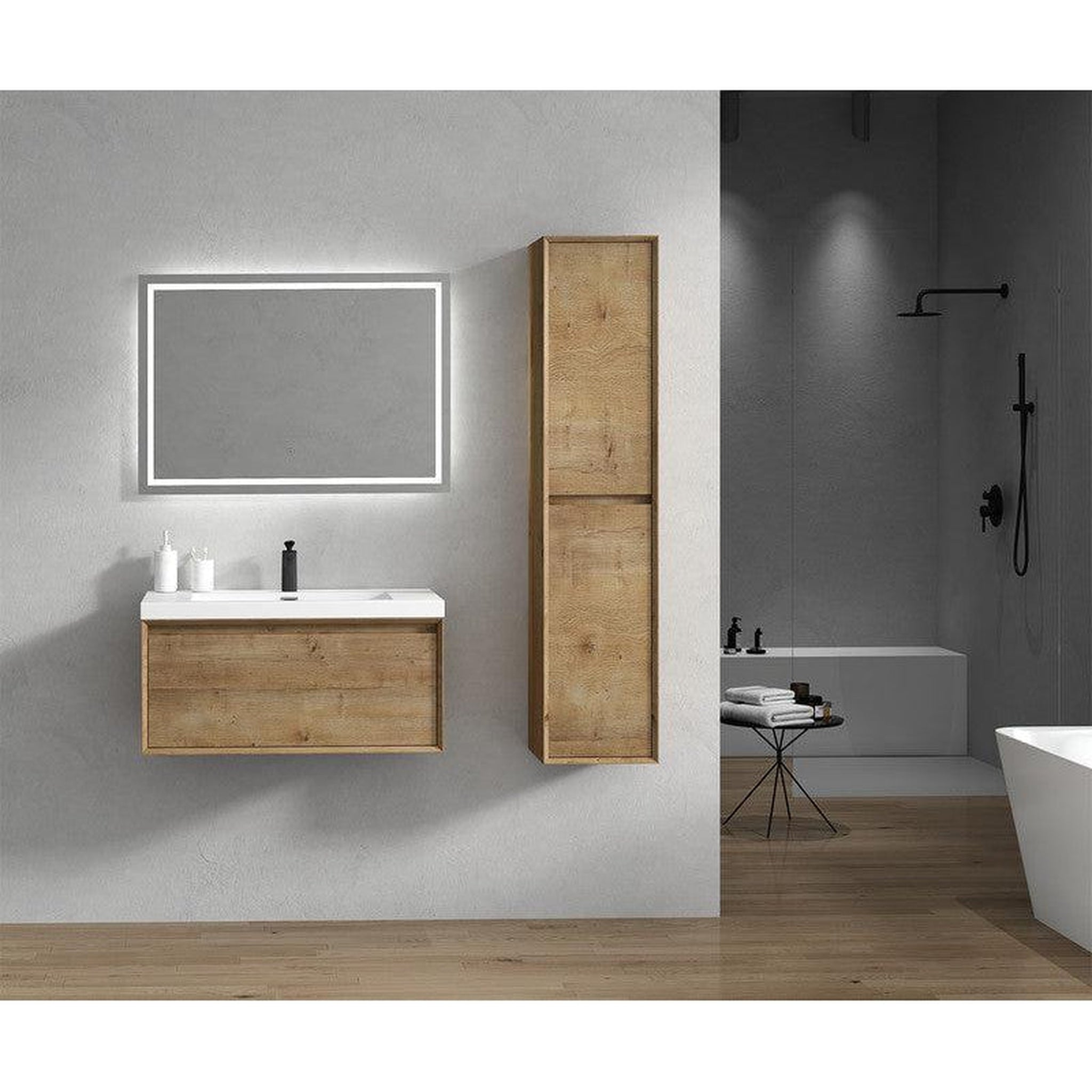 Moreno Bath, Moreno Bath BELLA 36" White Oak Wall-Mounted Vanity With Single Reinforced White Acrylic Sink