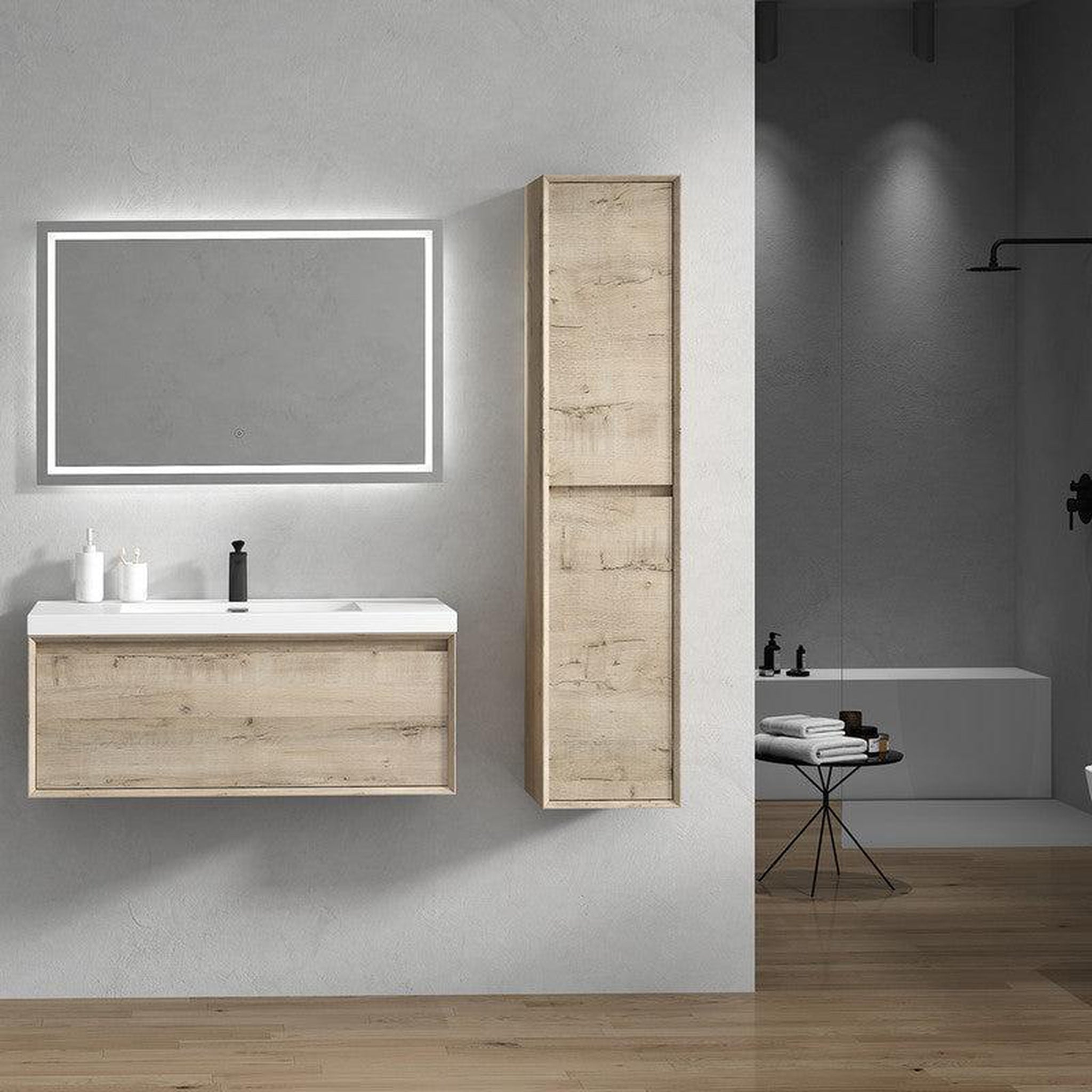 Moreno Bath, Moreno Bath BELLA 42" Light Oak Wall-Mounted Vanity With Single Reinforced White Acrylic Sink