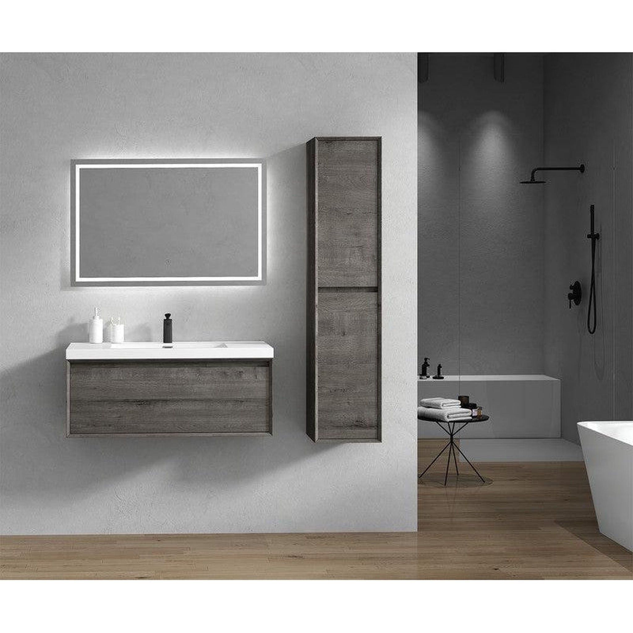 Moreno Bath, Moreno Bath BELLA 42" Smoke Oak Wall-Mounted Vanity With Single Reinforced White Acrylic Sink