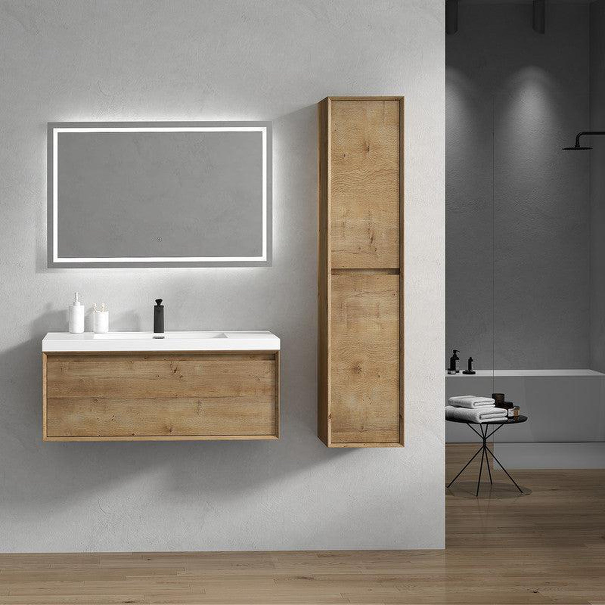 Moreno Bath, Moreno Bath BELLA 42" White Oak Wall-Mounted Vanity With Single Reinforced White Acrylic Sink