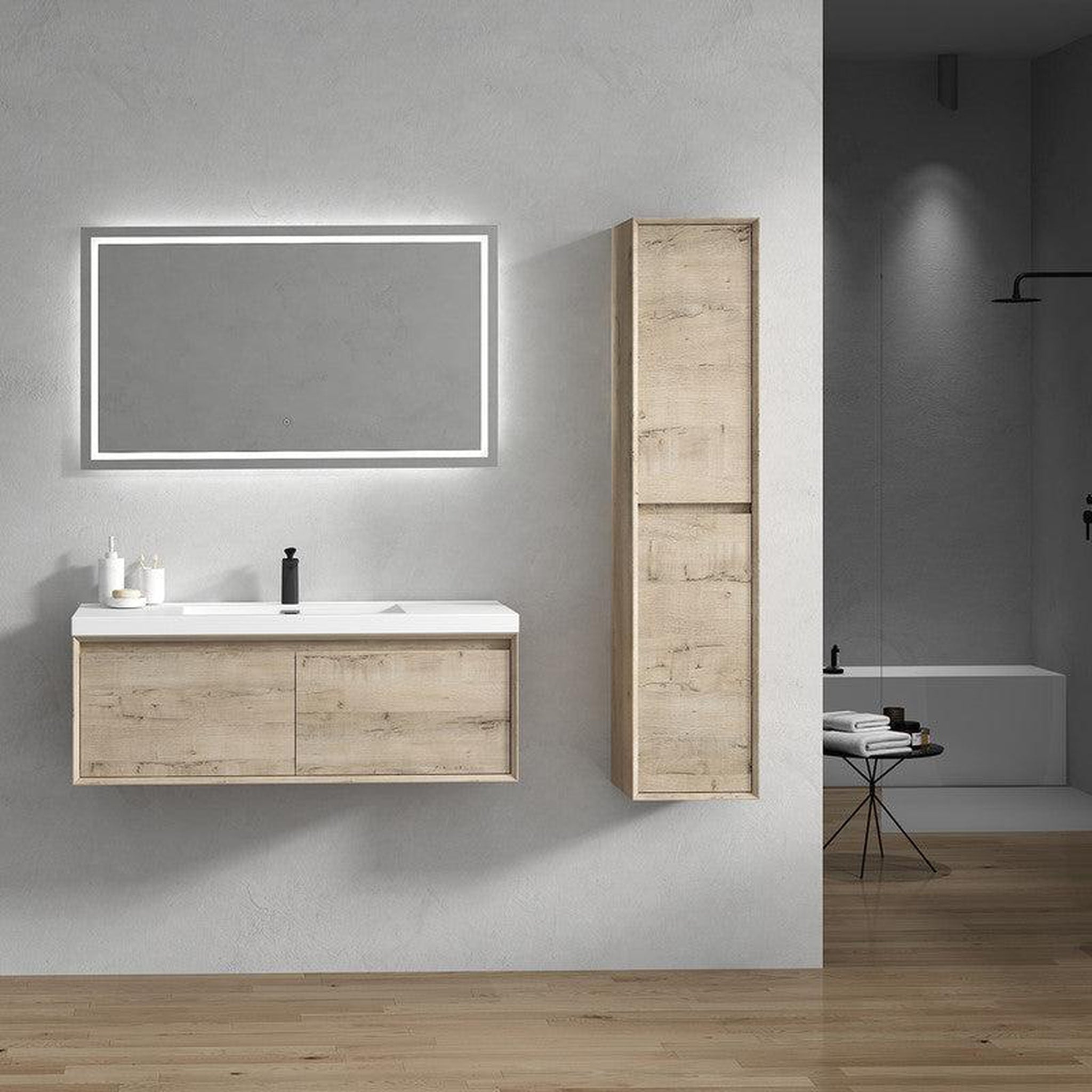 Moreno Bath, Moreno Bath BELLA 48" Light Oak Wall-Mounted Vanity With Single Reinforced White Acrylic Sink