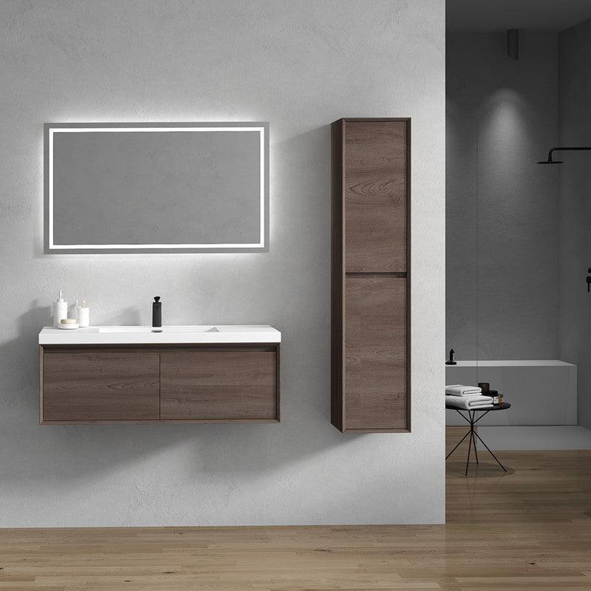 Moreno Bath, Moreno Bath BELLA 48" Red Oak Wall-Mounted Vanity With Single Reinforced White Acrylic Sink