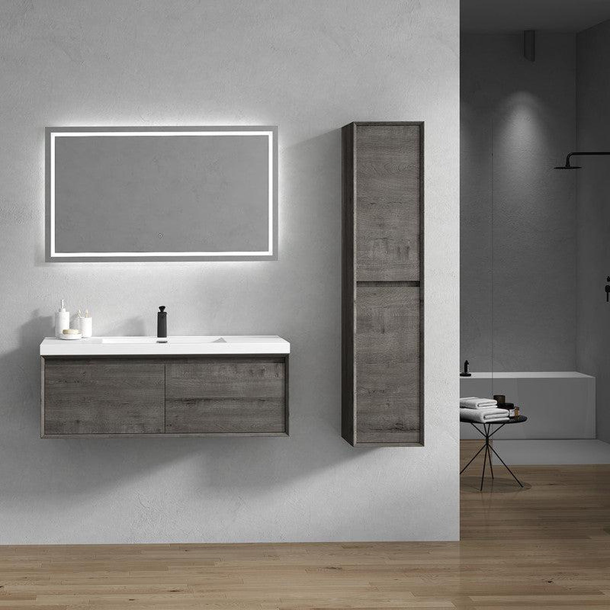 Moreno Bath, Moreno Bath BELLA 48" Smoke Oak Wall-Mounted Vanity With Single Reinforced White Acrylic Sink