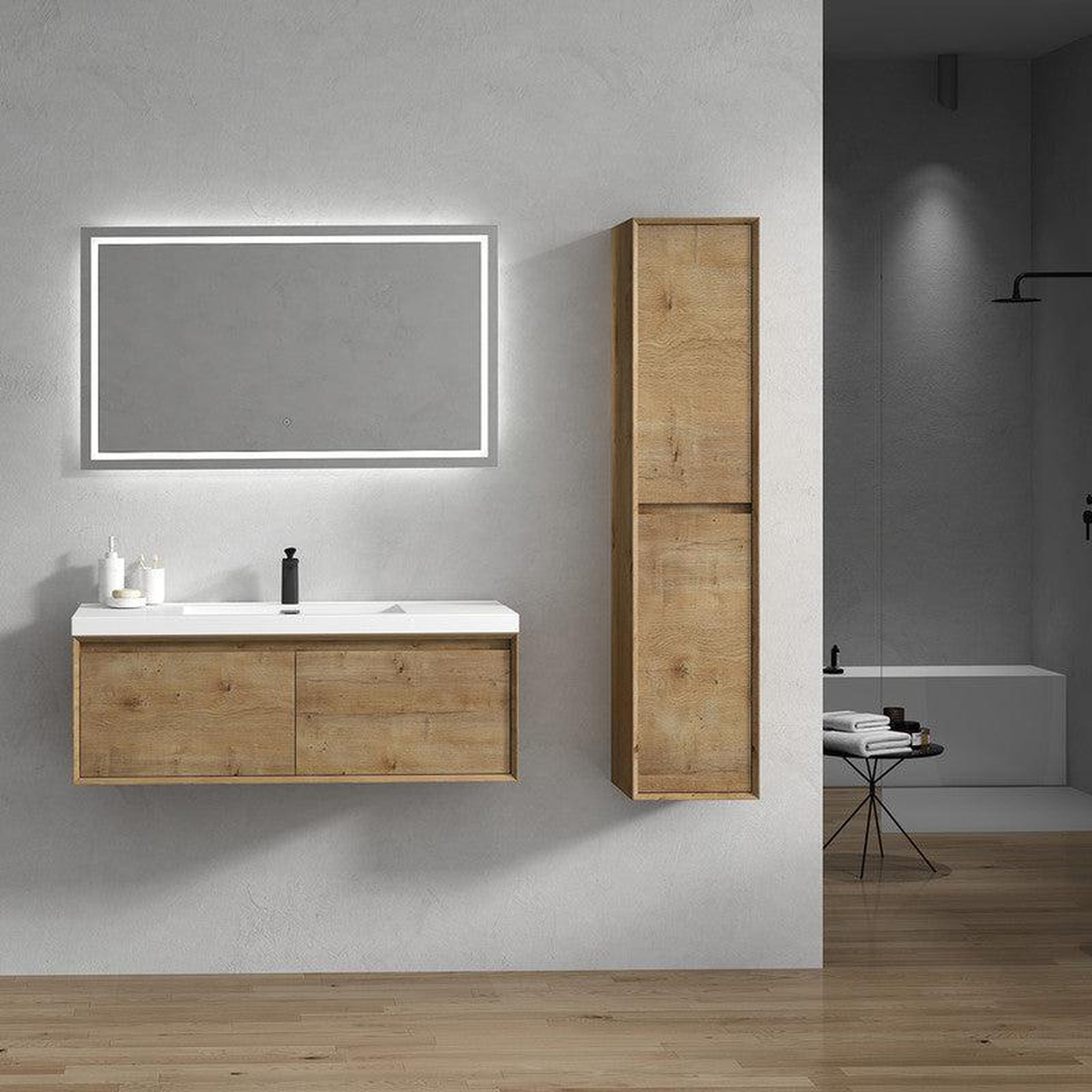 Moreno Bath, Moreno Bath BELLA 48" White Oak Wall-Mounted Vanity With Single Reinforced White Acrylic Sink