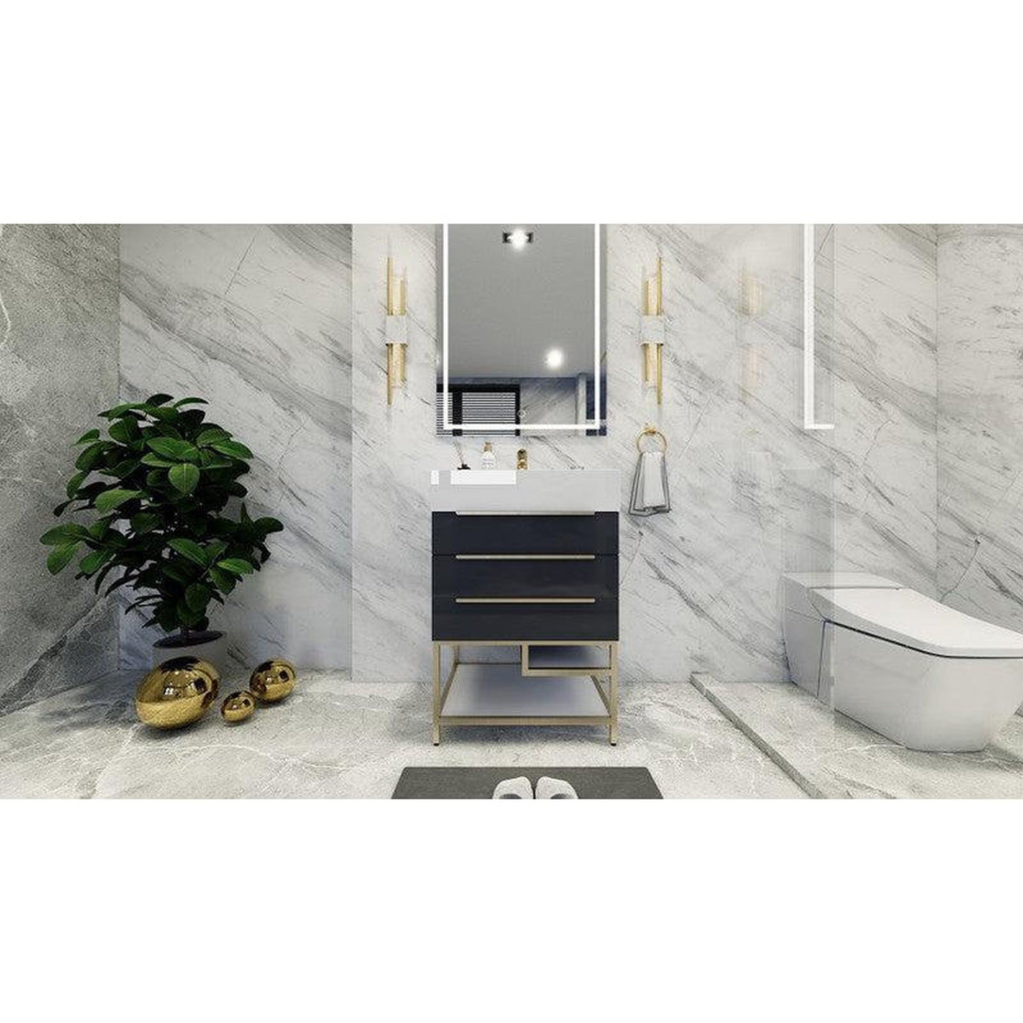 Moreno Bath, Moreno Bath Bethany 24" High Gloss Gray Freestanding Vanity With Single Reinforced White Acrylic Sink