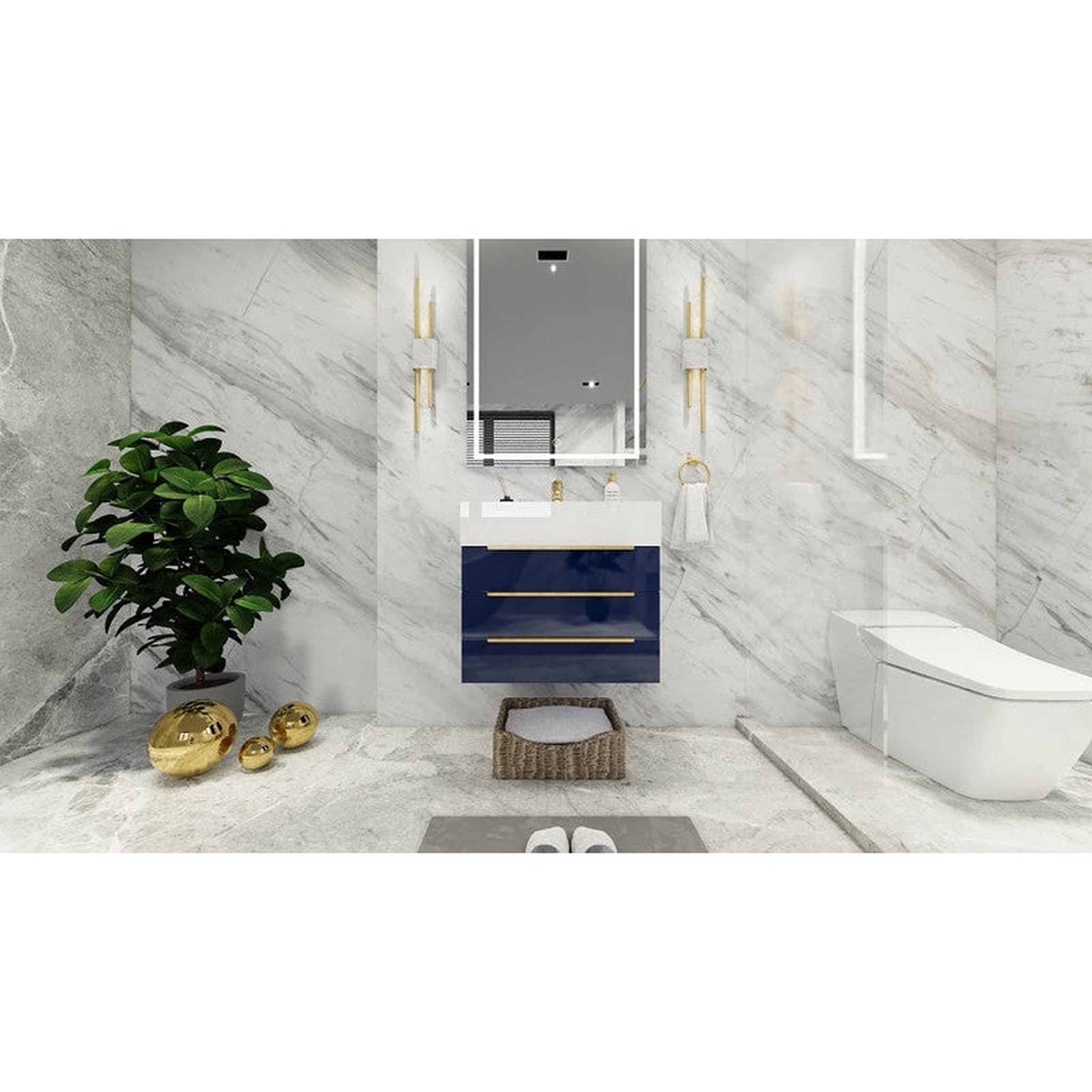 Moreno Bath, Moreno Bath Bethany 24" High Gloss Night Blue Wall-Mounted Vanity With Single Reinforced White Acrylic Sink