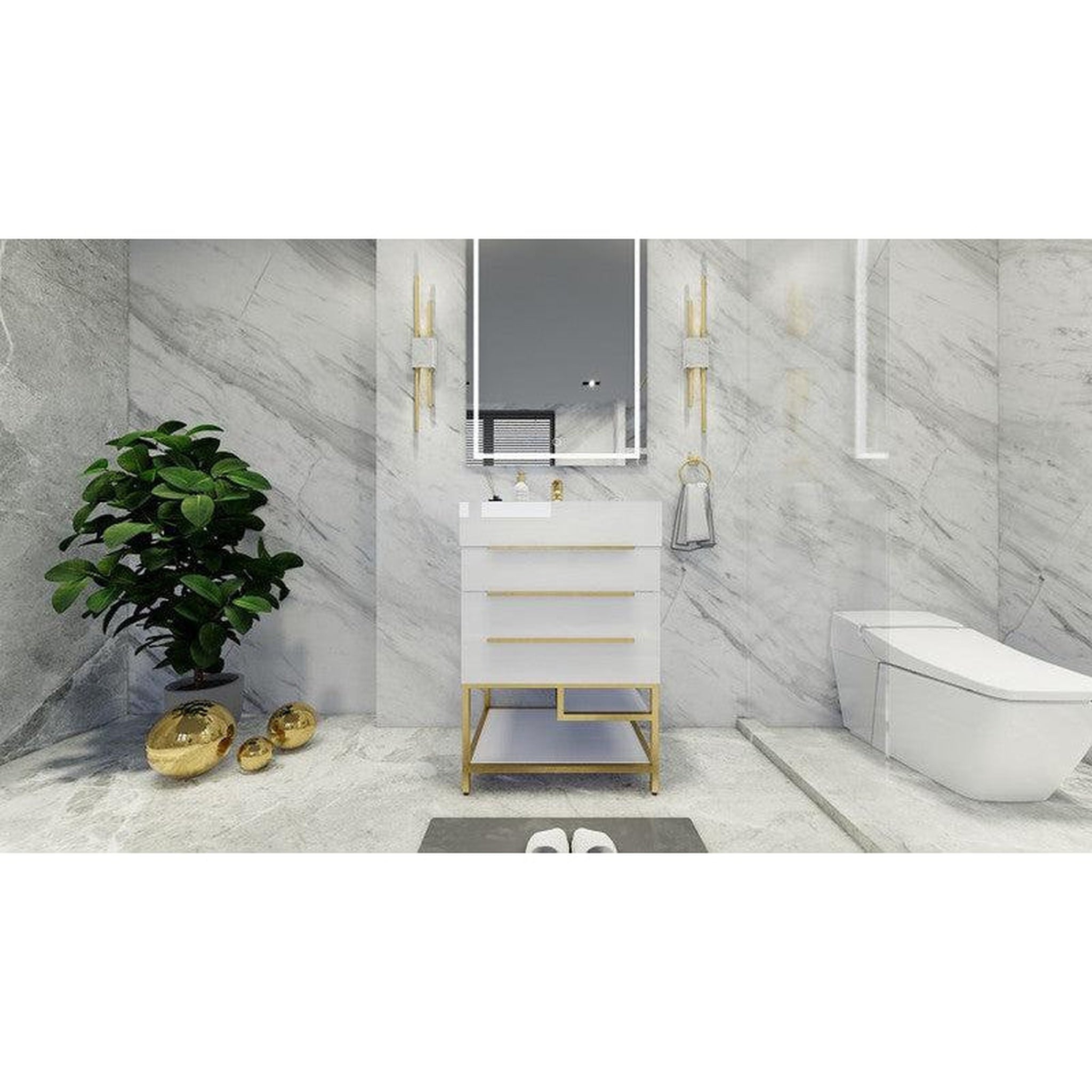 Moreno Bath, Moreno Bath Bethany 24" High Gloss White Freestanding Vanity With Single Reinforced White Acrylic Sink