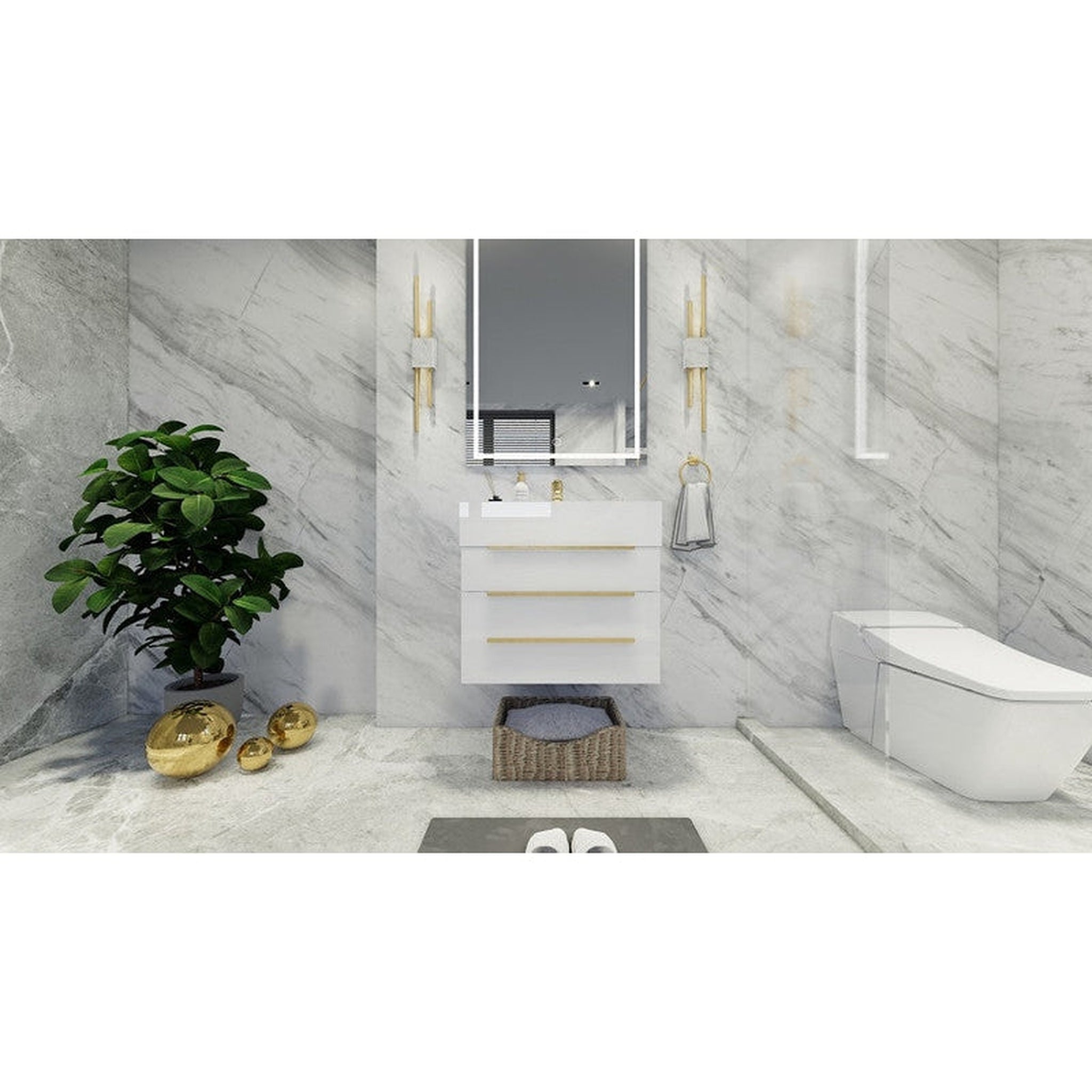 Moreno Bath, Moreno Bath Bethany 24" High Gloss White Wall-Mounted Vanity With Single Reinforced White Acrylic Sink