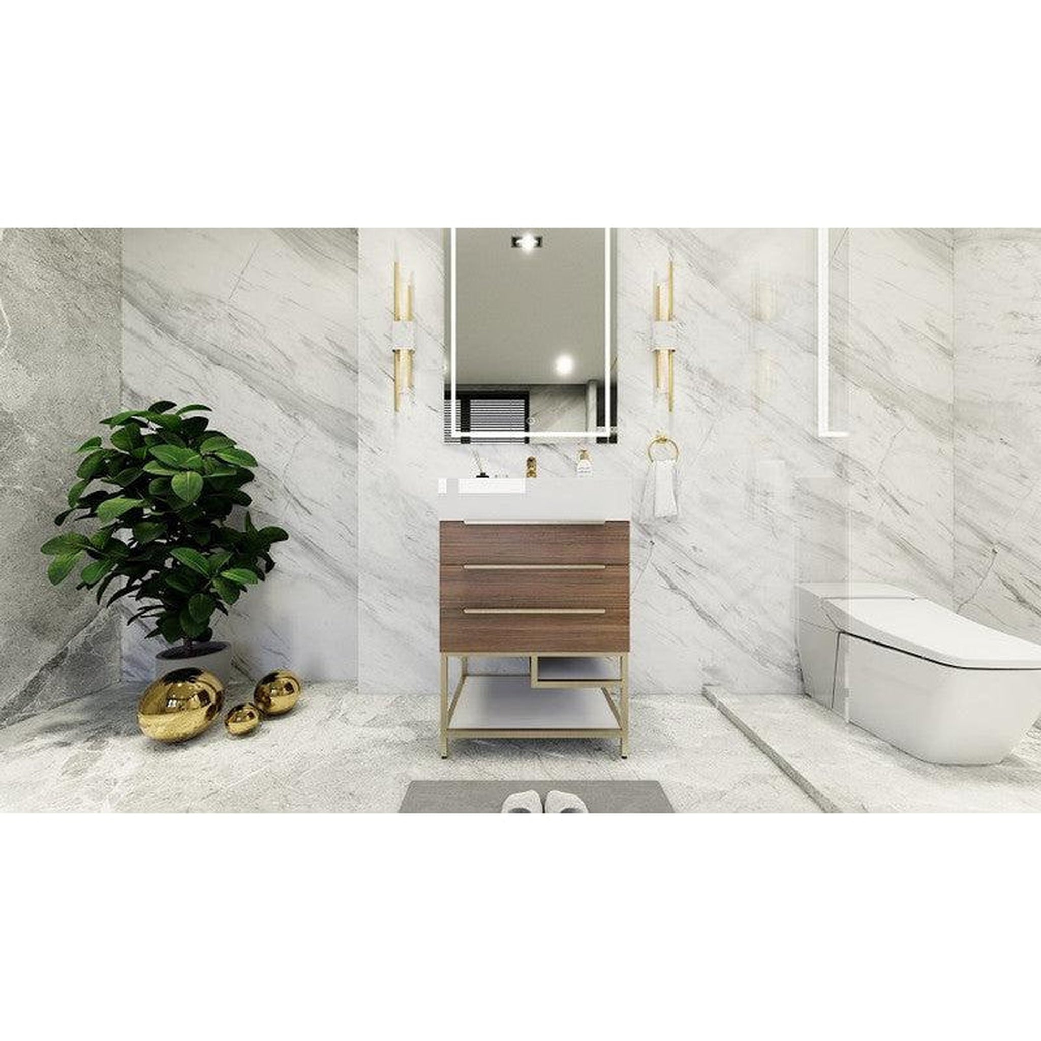 Moreno Bath, Moreno Bath Bethany 24" Rosewood Freestanding Vanity With Single Reinforced White Acrylic Sink