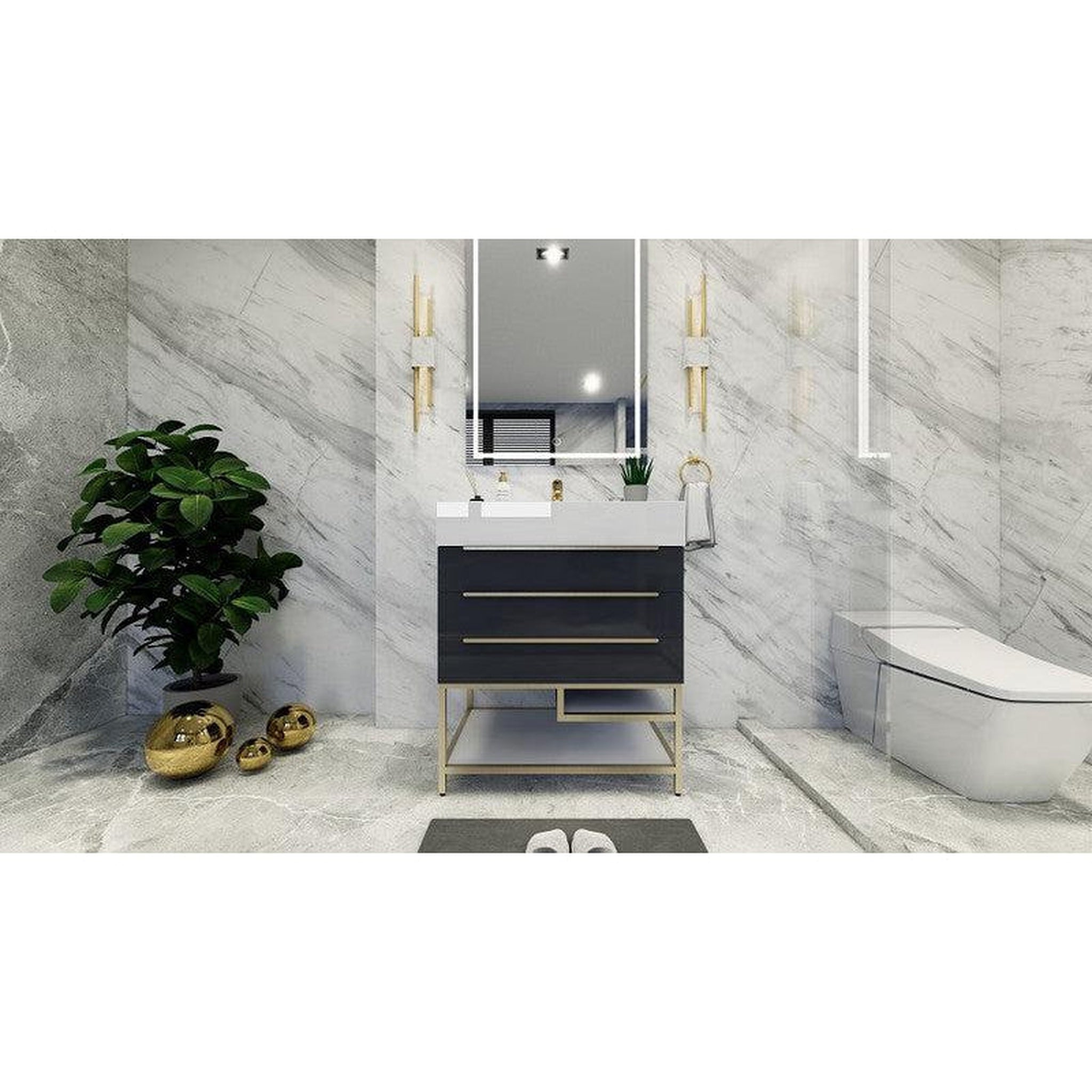 Moreno Bath, Moreno Bath Bethany 30" High Gloss Gray Freestanding Vanity With Single Reinforced White Acrylic Sink