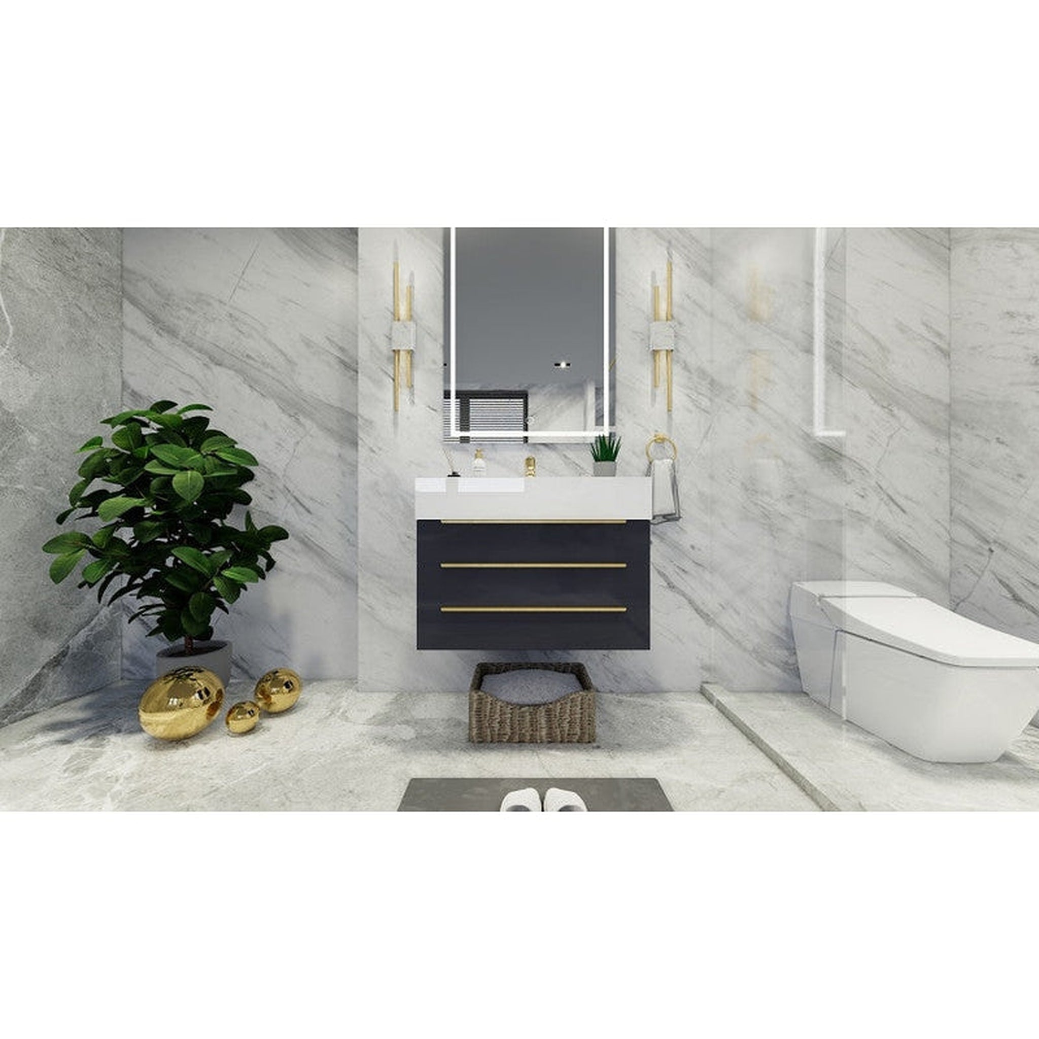 Moreno Bath, Moreno Bath Bethany 30" High Gloss Gray Wall-Mounted Vanity With Single Reinforced White Acrylic Sink