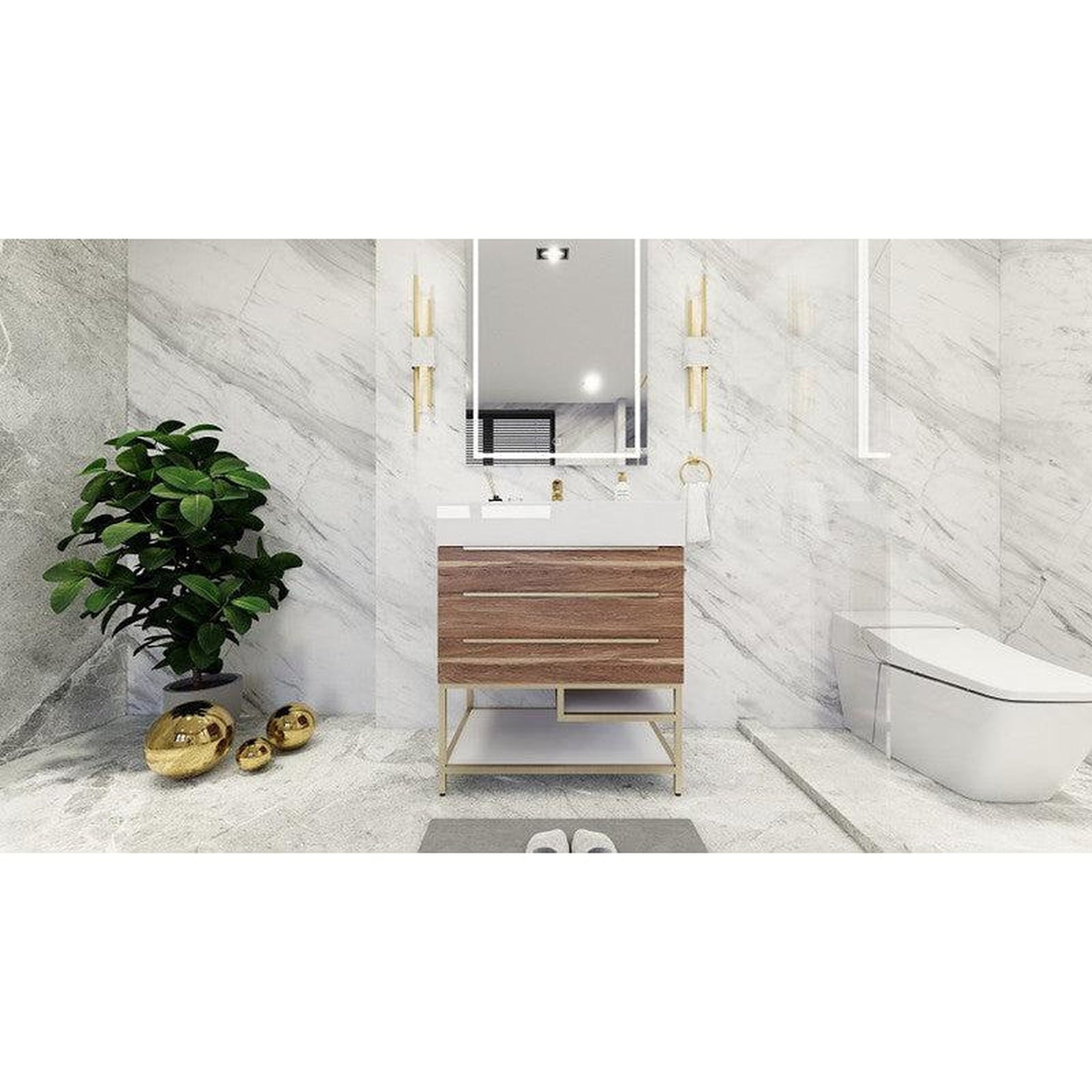 Moreno Bath, Moreno Bath Bethany 30" White Oak Freestanding Vanity With Single Reinforced White Acrylic Sink