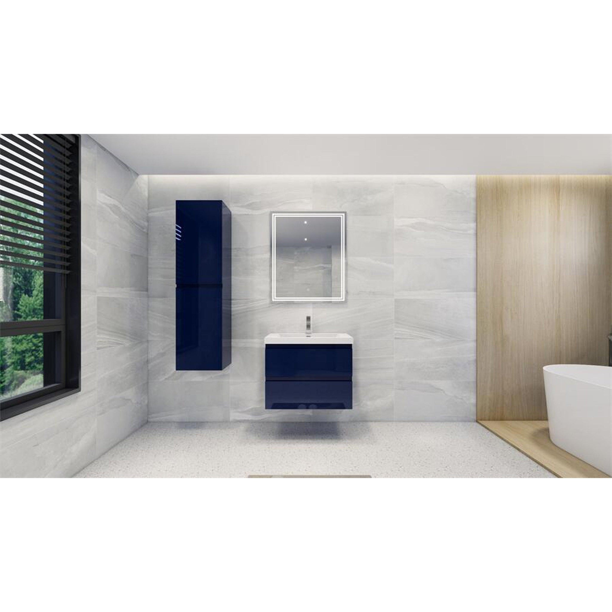 Moreno Bath, Moreno Bath Bohemia Lina 16" High Gloss Night Blue Wall-Mounted Linen Storage Cabinet