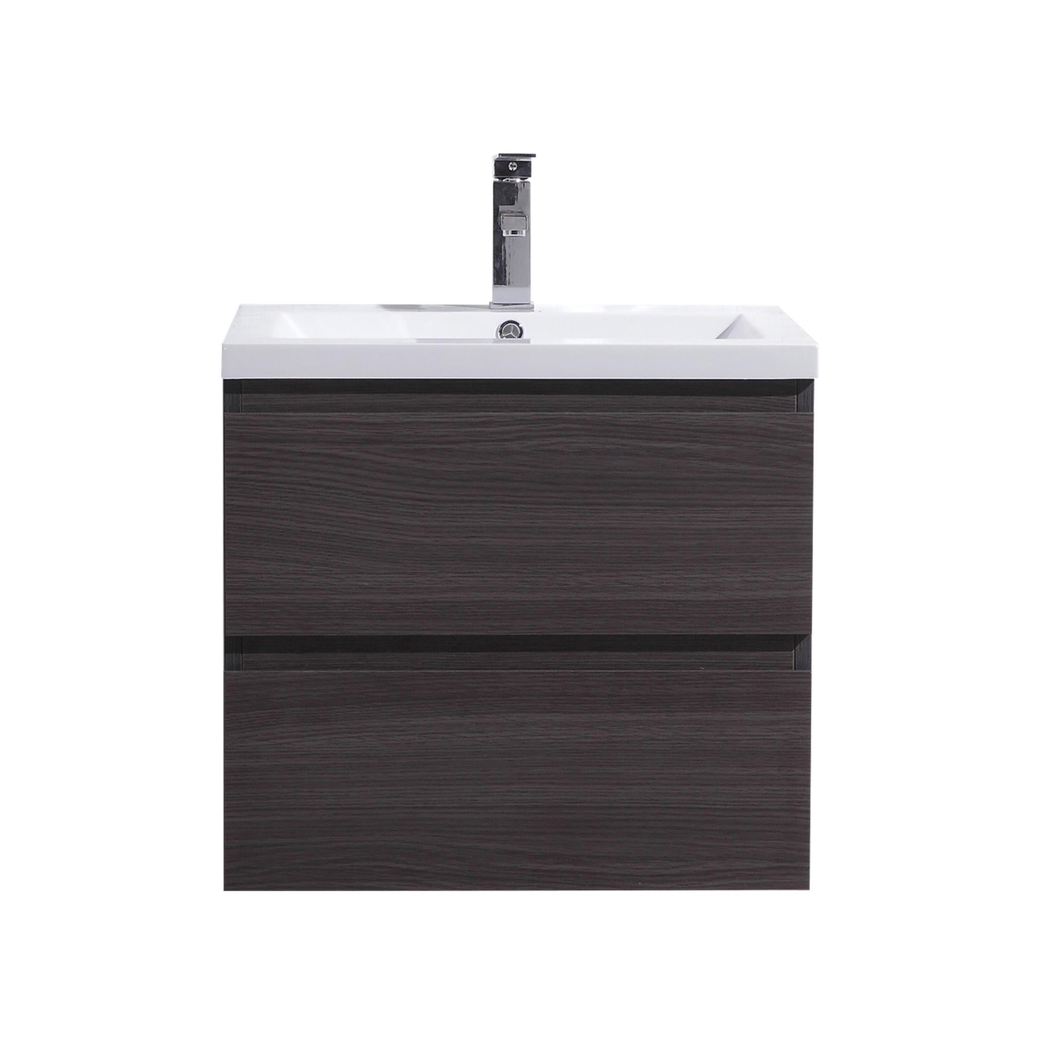 Moreno Bath, Moreno Bath Bohemia Lina 24" Dark Gray Oak Wall-Mounted Vanity With Single Reinforced White Acrylic Sink