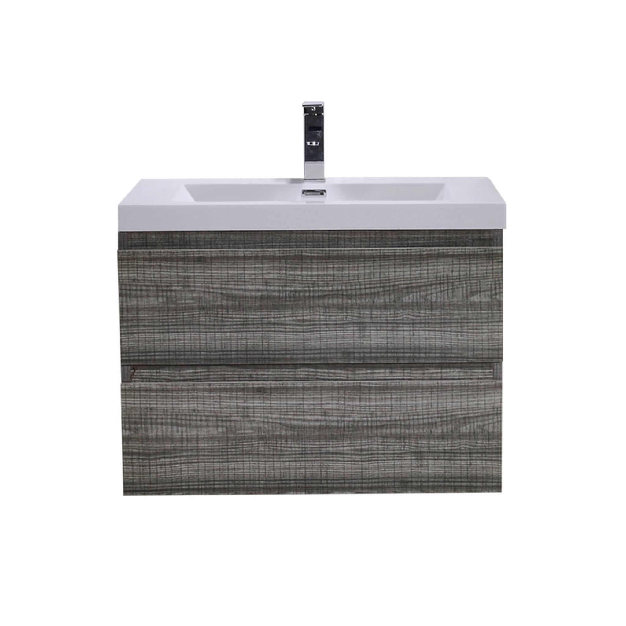 Moreno Bath, Moreno Bath Bohemia Lina 30" High Gloss Ash Gray Wall-Mounted Vanity With Single Reinforced White Acrylic Sink