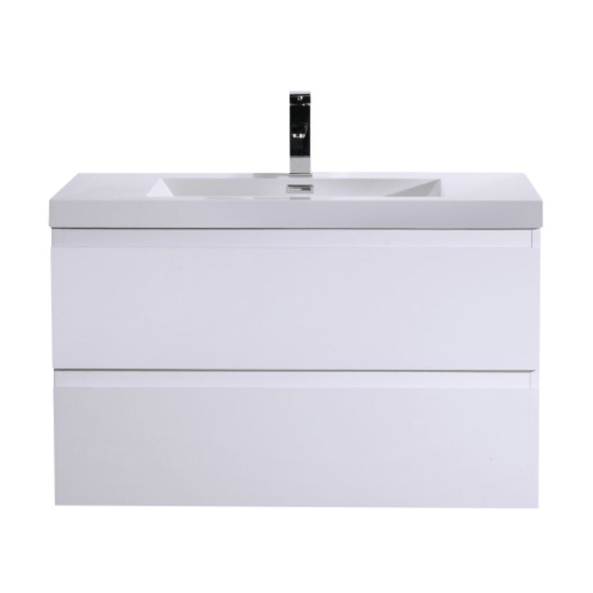 Moreno Bath, Moreno Bath Bohemia Lina 36" High Gloss White Wall-Mounted Vanity With Single Reinforced White Acrylic Sink