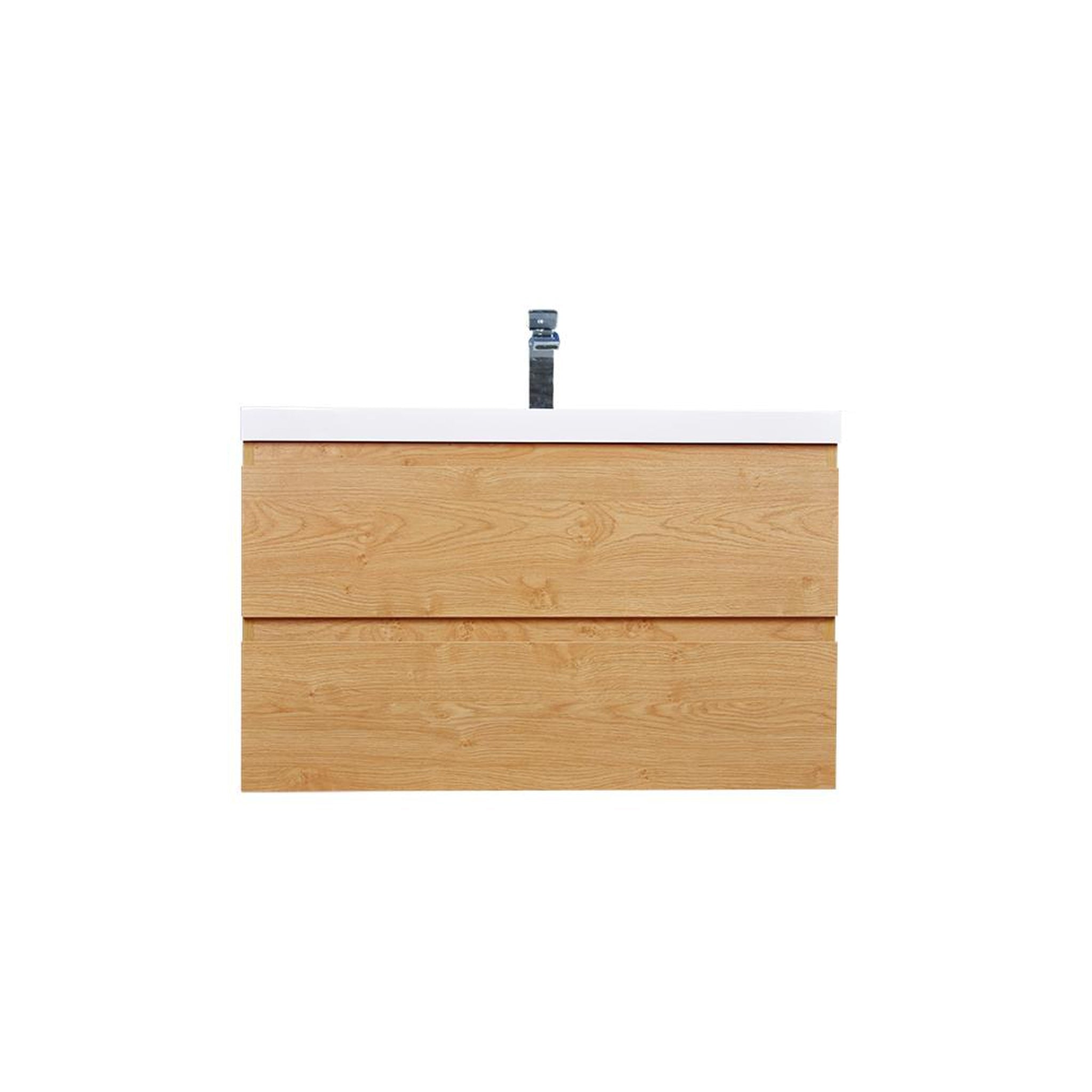 Moreno Bath, Moreno Bath Bohemia Lina 36" New England Oak Wall-Mounted Vanity With Single Reinforced White Acrylic Sink