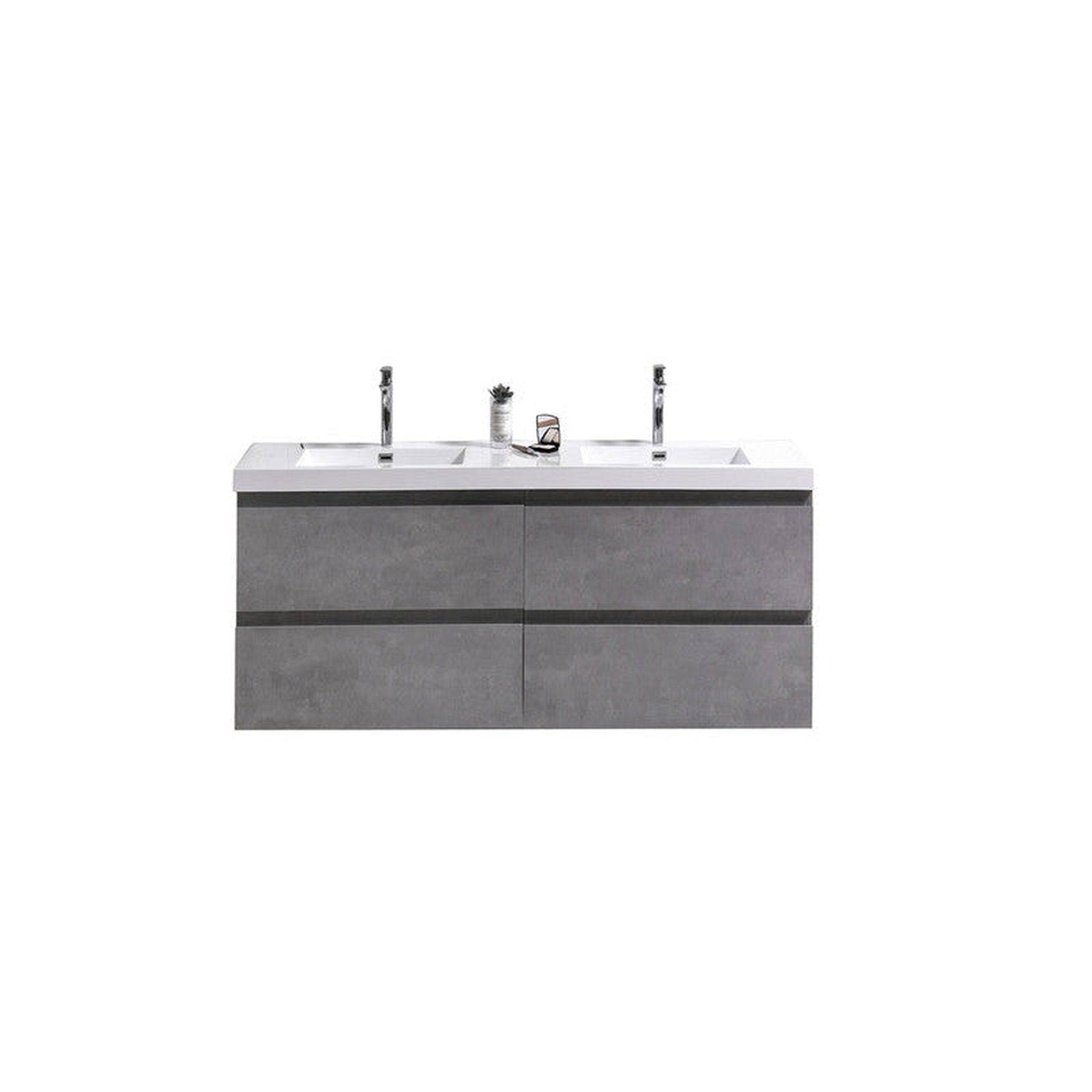 Moreno Bath, Moreno Bath Bohemia Lina 48" Cement Gray Wall-Mounted Vanity With Double Reinforced White Acrylic Sinks