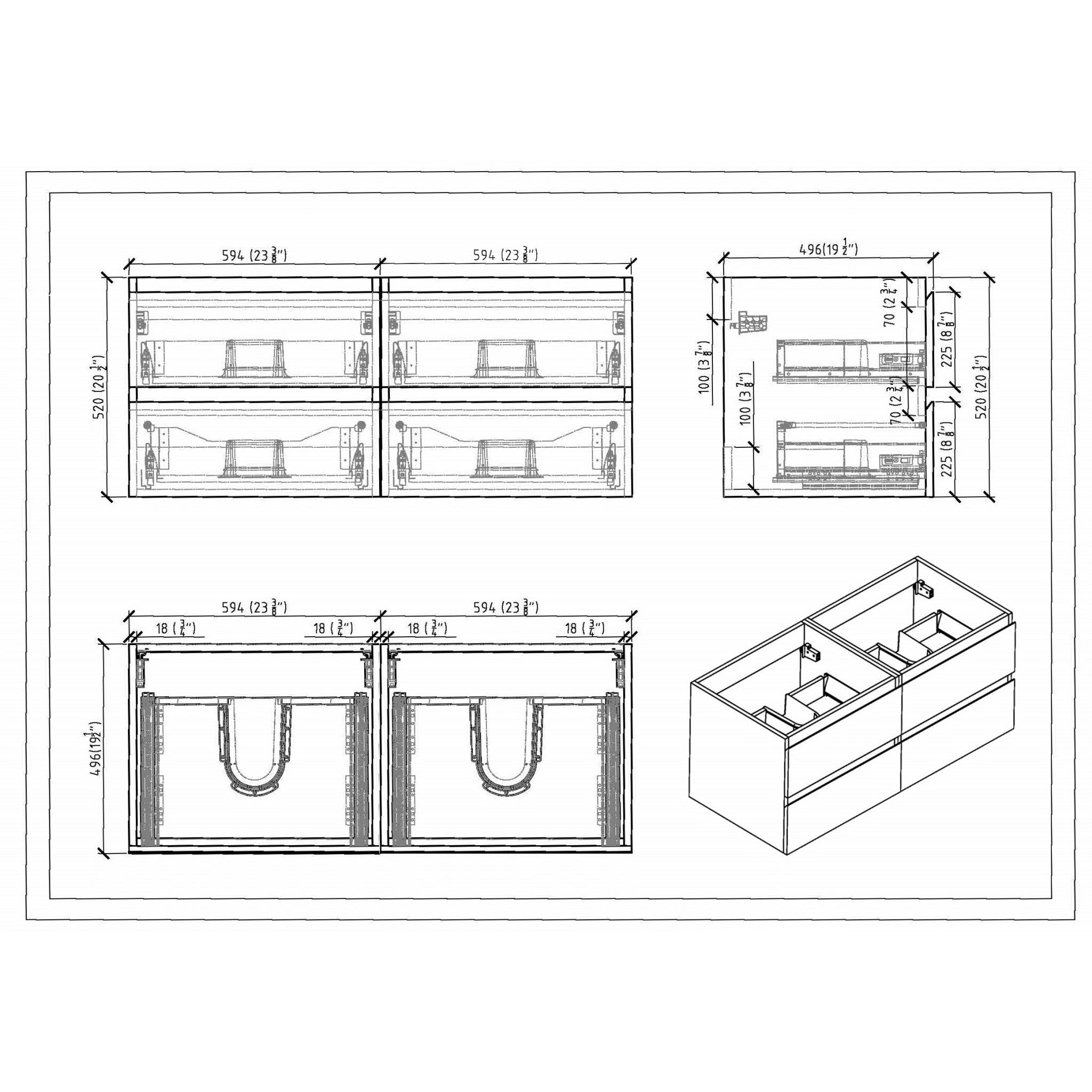 Moreno Bath, Moreno Bath Bohemia Lina 48" Cement Gray Wall-Mounted Vanity With Double Reinforced White Acrylic Sinks