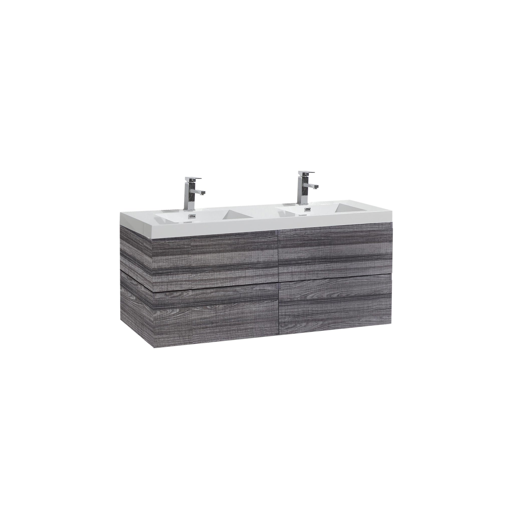 Moreno Bath, Moreno Bath Bohemia Lina 48" High Gloss Ash Gray Wall-Mounted Vanity With Double Reinforced White Acrylic Sinks