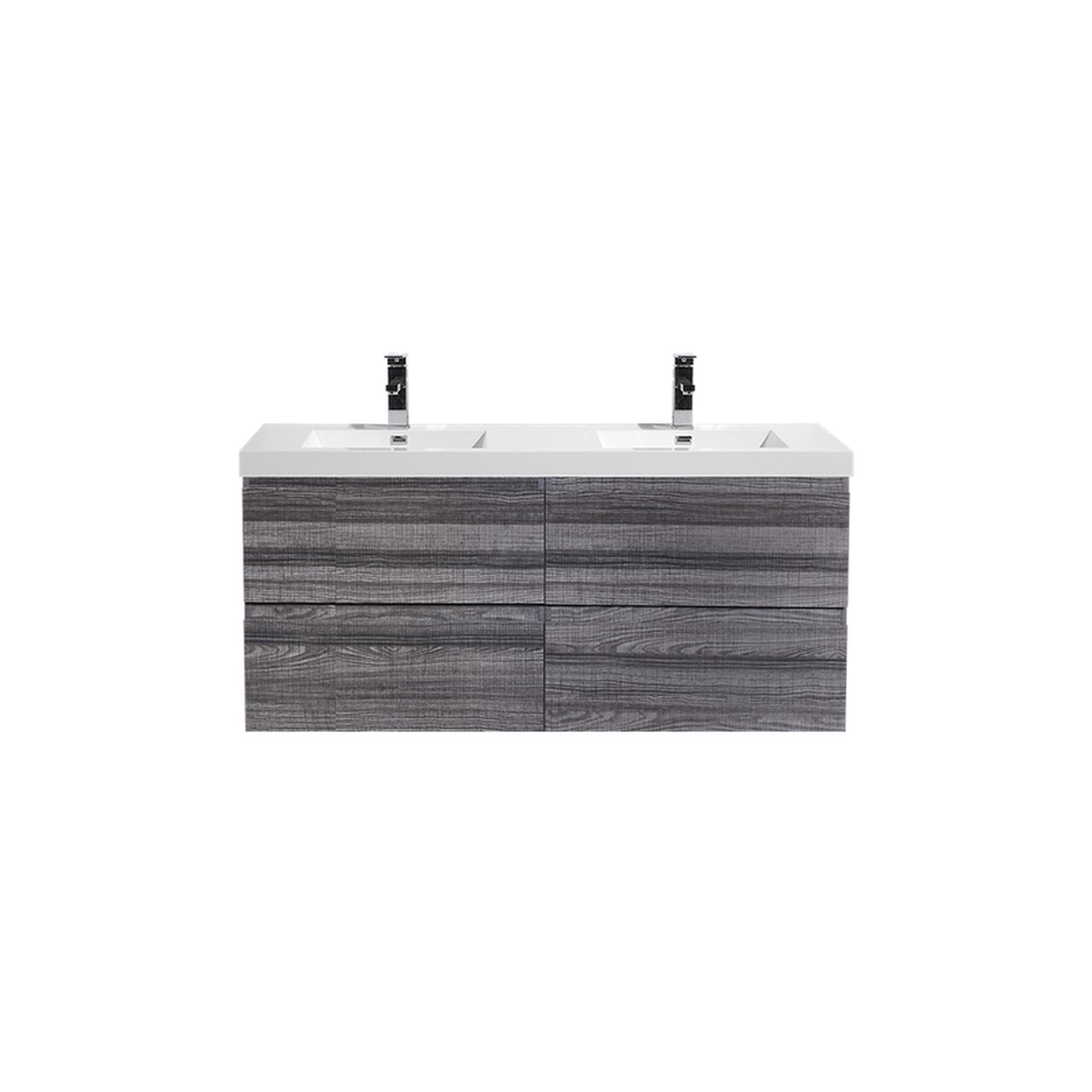 Moreno Bath, Moreno Bath Bohemia Lina 48" High Gloss Ash Gray Wall-Mounted Vanity With Double Reinforced White Acrylic Sinks