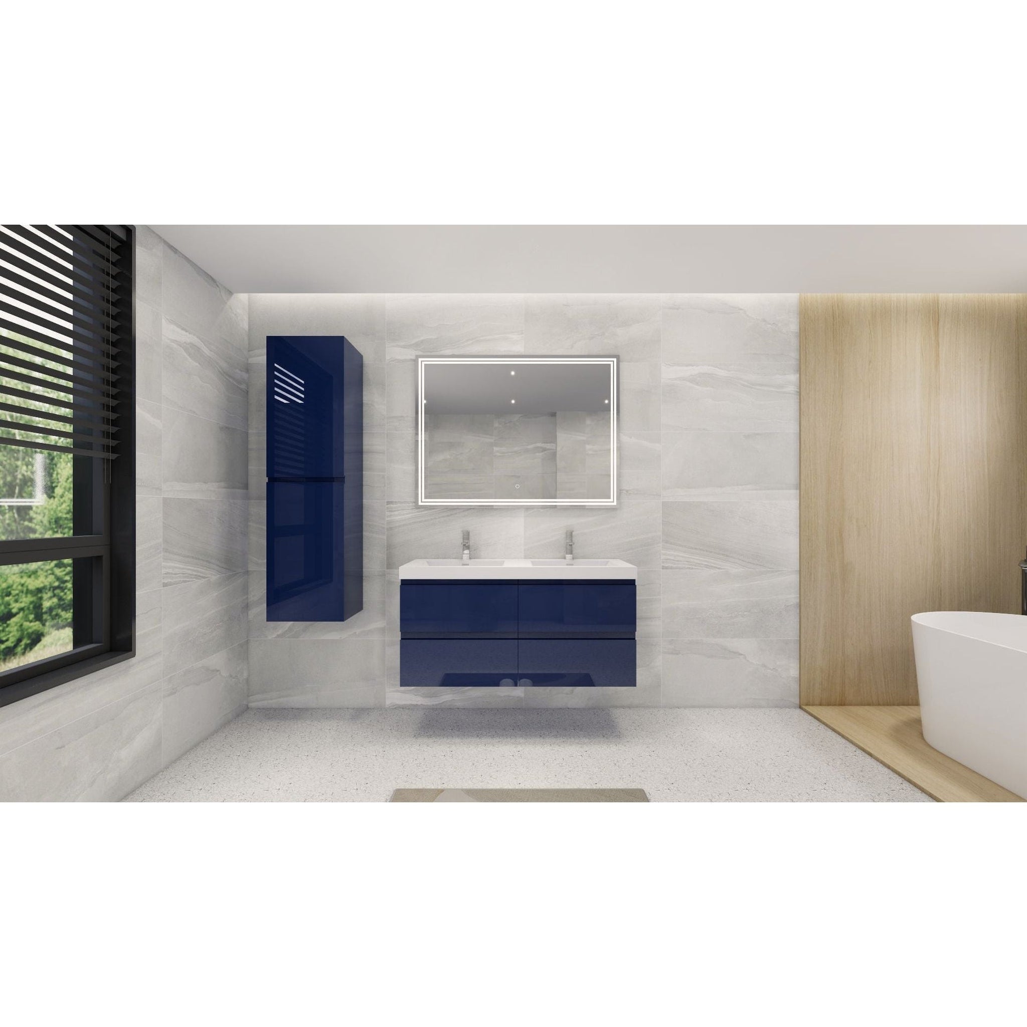 Moreno Bath, Moreno Bath Bohemia Lina 48" High Gloss Night Blue Wall-Mounted Vanity With Double Reinforced White Acrylic Sinks