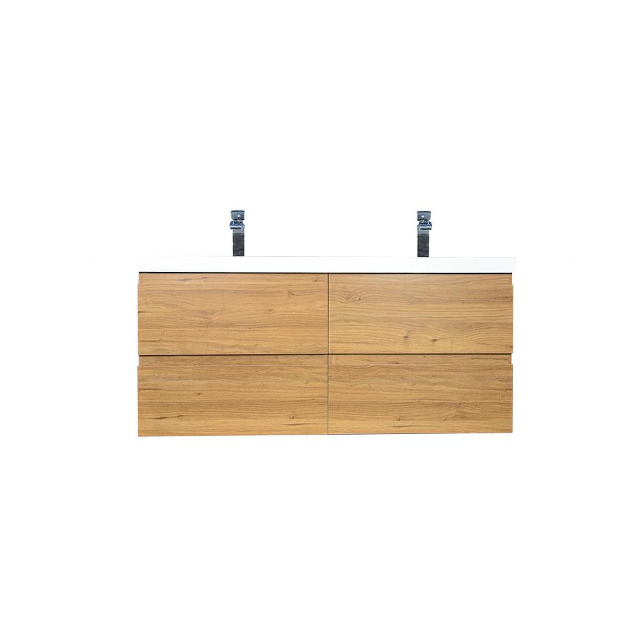 Moreno Bath, Moreno Bath Bohemia Lina 48" Nature Oak Wall-Mounted Vanity With Double Reinforced White Acrylic Sinks