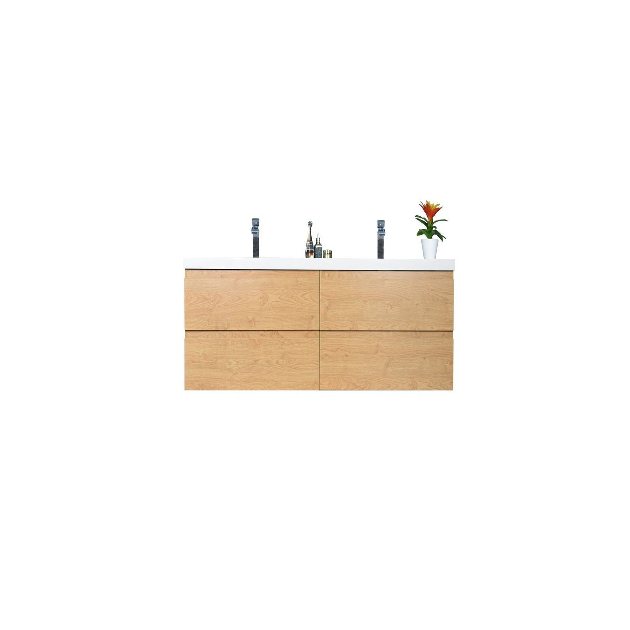 Moreno Bath, Moreno Bath Bohemia Lina 48" New England Oak Wall-Mounted Vanity With Double Reinforced White Acrylic Sinks