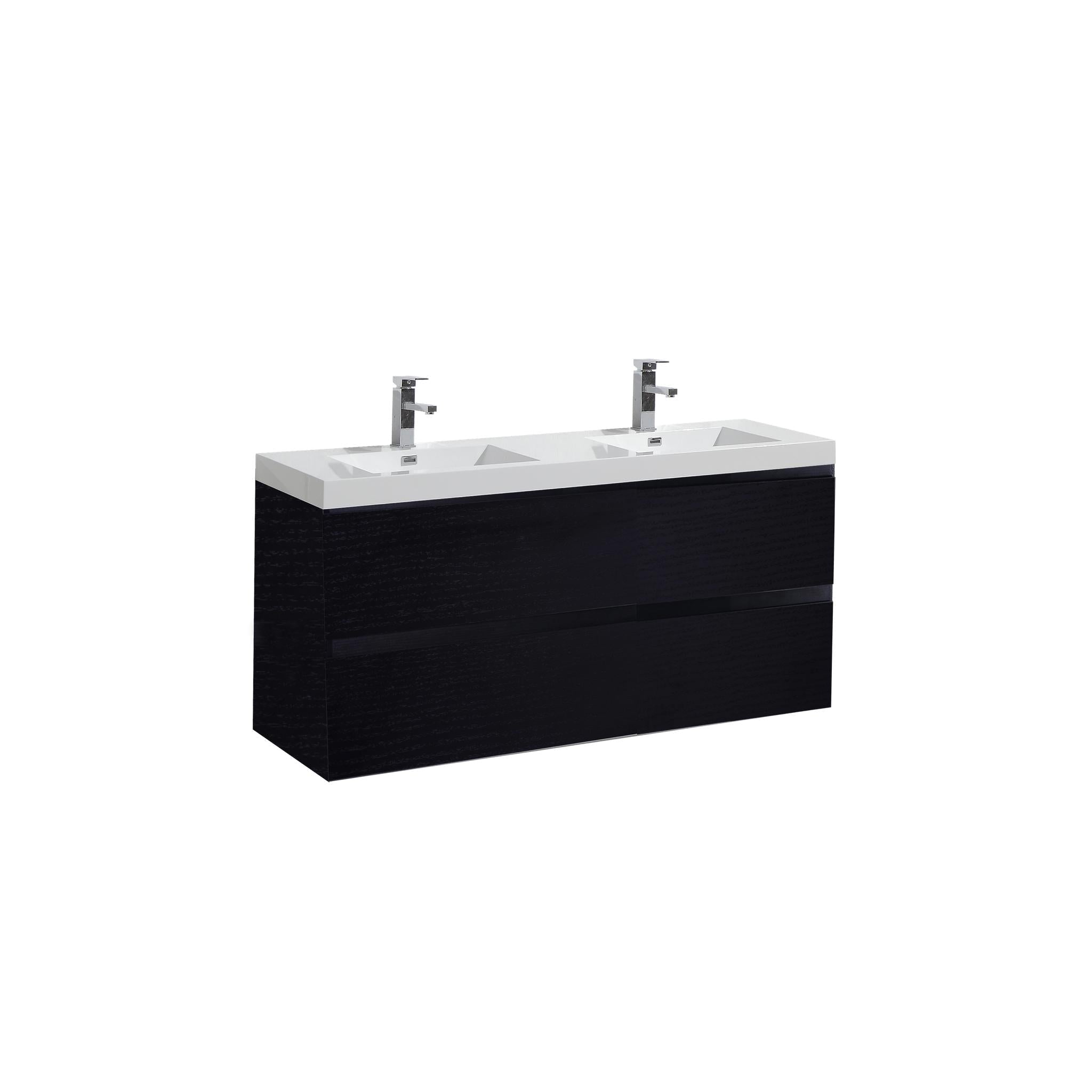 Moreno Bath, Moreno Bath Bohemia Lina 48" Rich Black Wall-Mounted Vanity With Double Reinforced White Acrylic Sinks