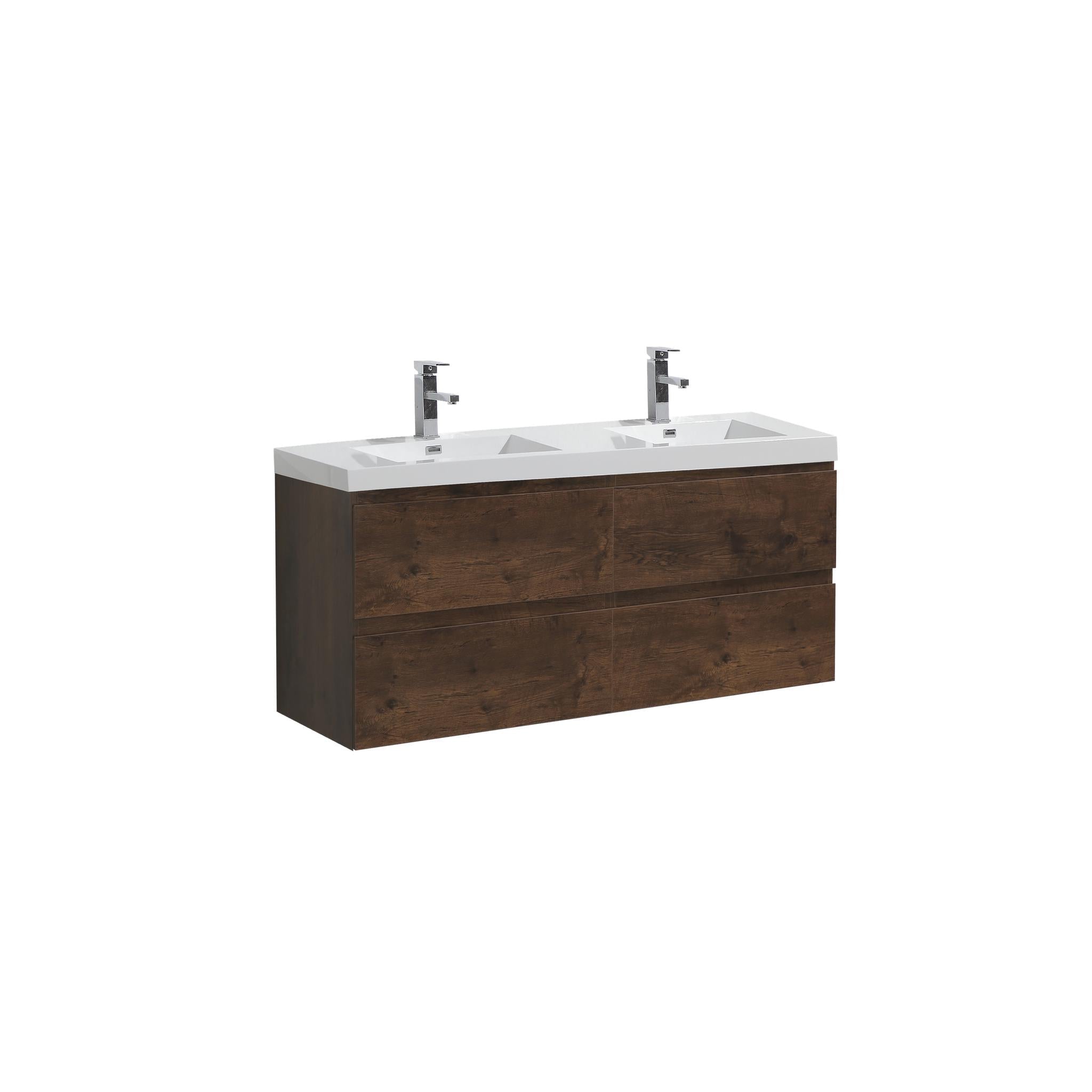 Moreno Bath, Moreno Bath Bohemia Lina 48" Rosewood Wall-Mounted Vanity With Double Reinforced White Acrylic Sinks