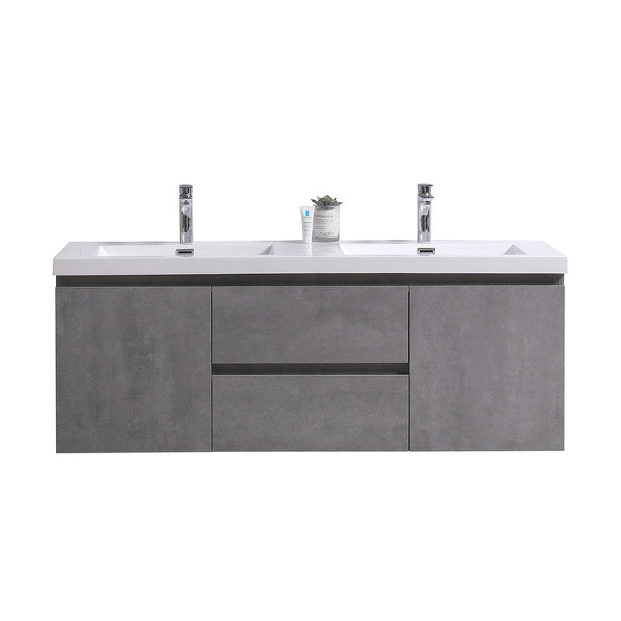 Moreno Bath, Moreno Bath Bohemia Lina 60" Cement Gray Wall-Mounted Vanity With Double Reinforced White Acrylic Sinks