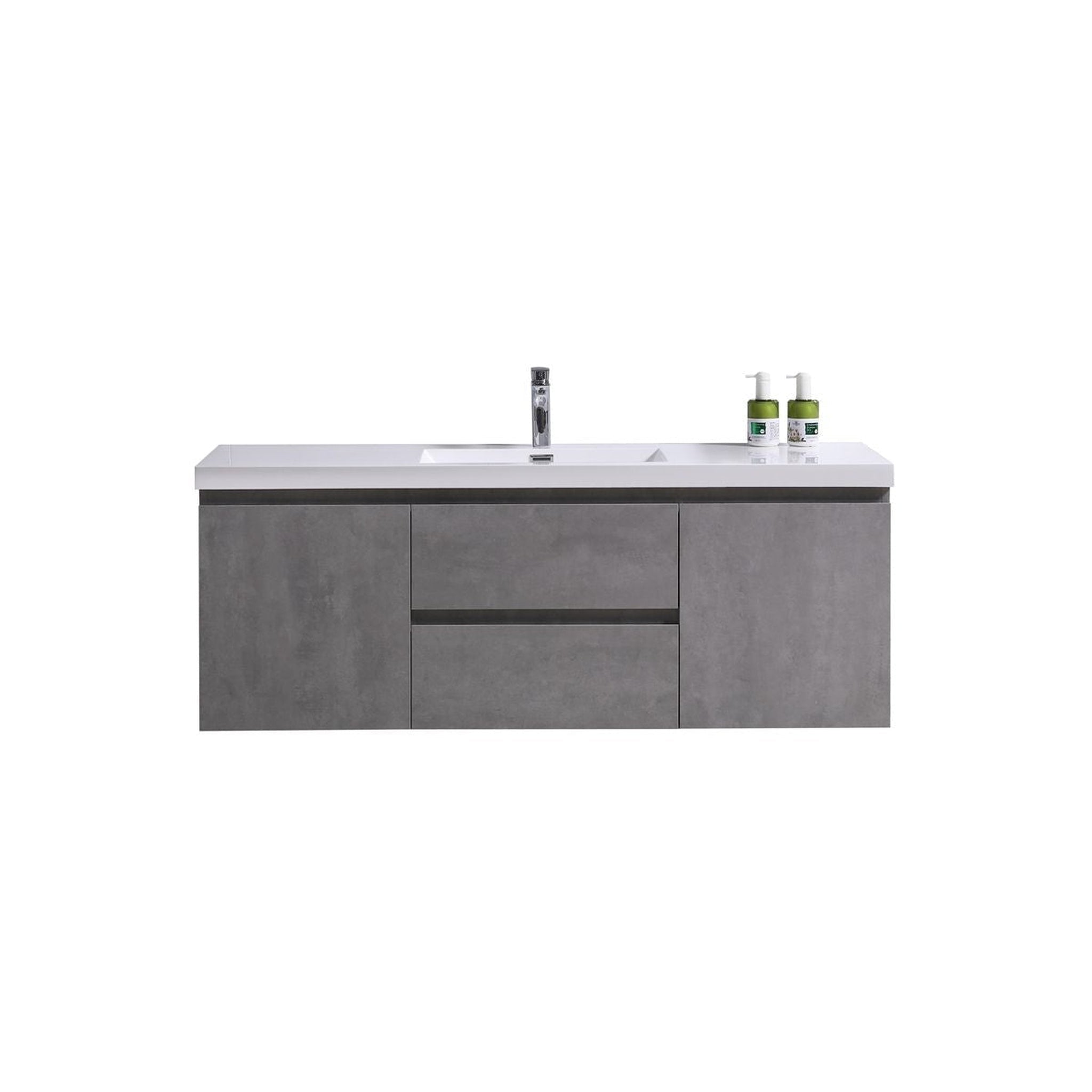 Moreno Bath, Moreno Bath Bohemia Lina 60" Cement Gray Wall Mounted Vanity With Single Reinforced White Acrylic Sink