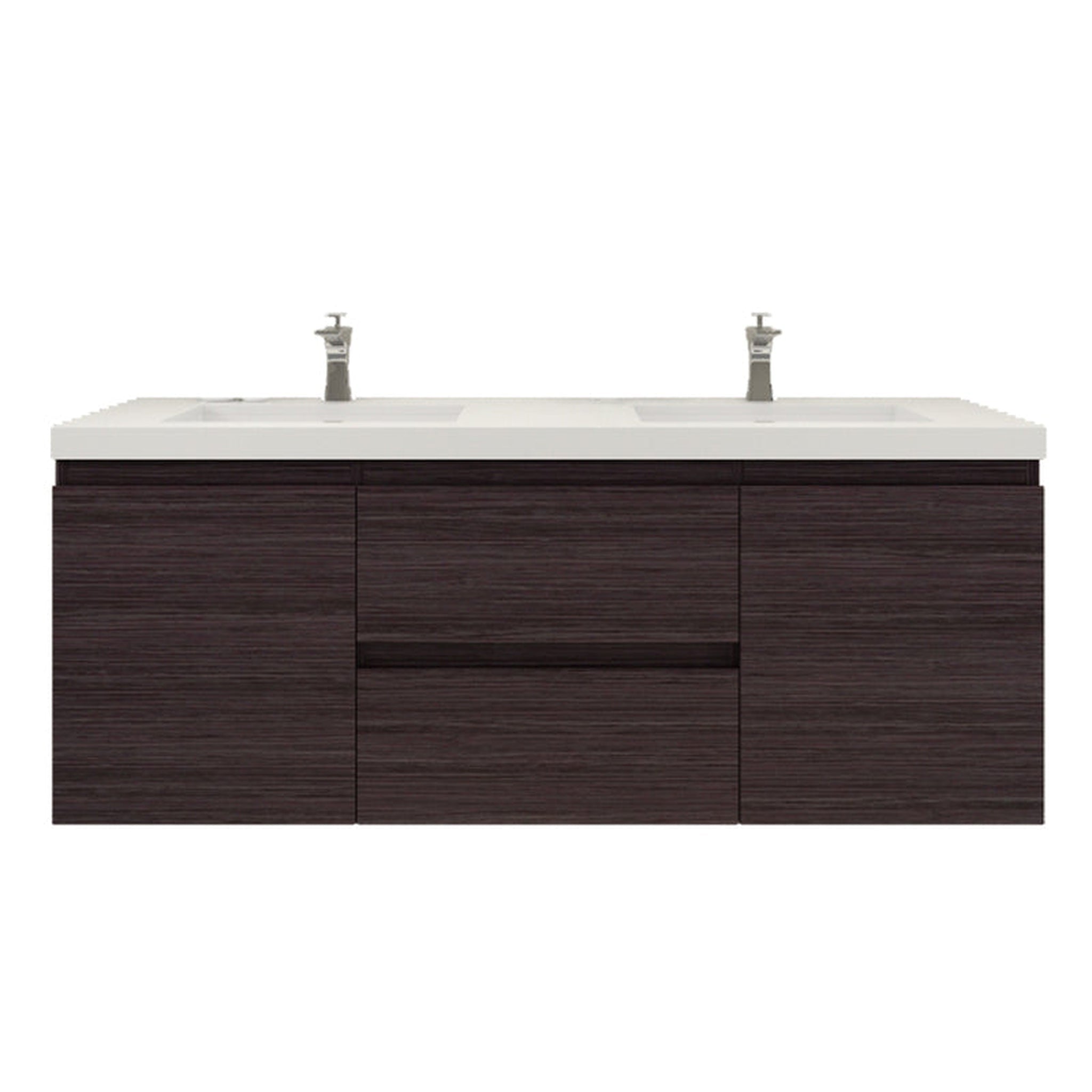 Moreno Bath, Moreno Bath Bohemia Lina 60" Dark Gray Oak Wall-Mounted Vanity With Double Reinforced White Acrylic Sinks