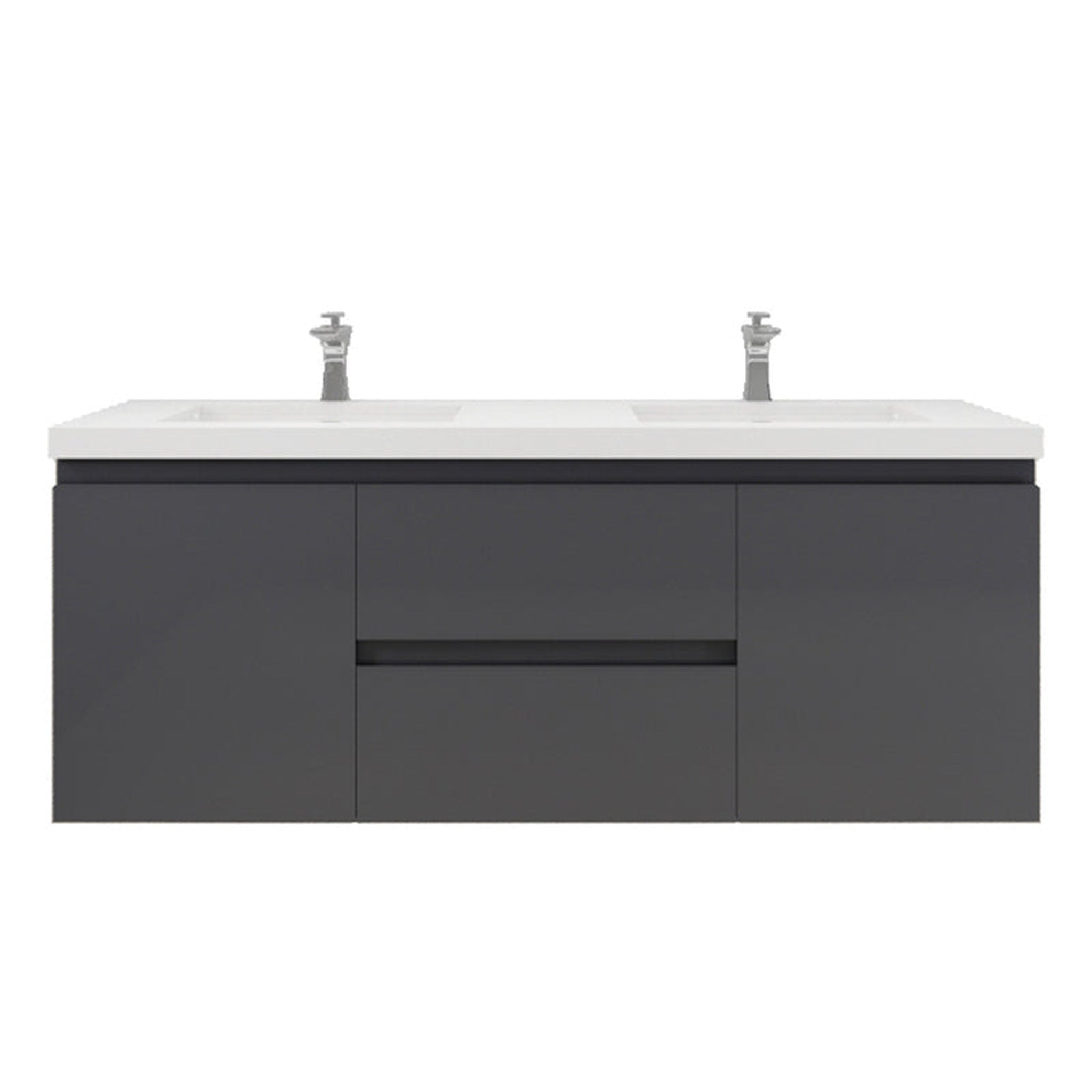 Moreno Bath, Moreno Bath Bohemia Lina 60" High Gloss Gray Wall-Mounted Vanity With Double Reinforced White Acrylic Sinks