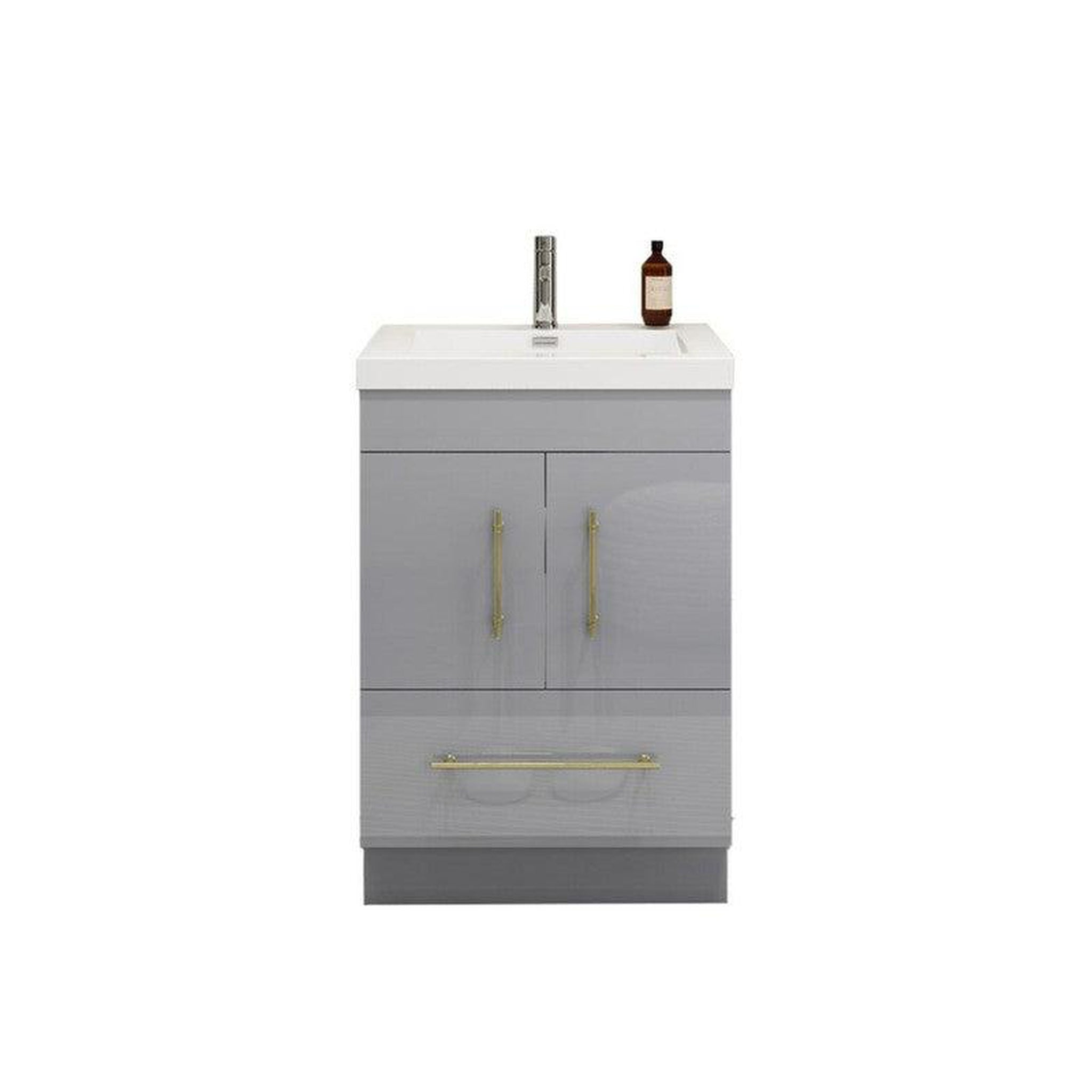 Moreno Bath, Moreno Bath ELSA 24" High Gloss Gray Freestanding Vanity With Single Reinforced White Acrylic Sink