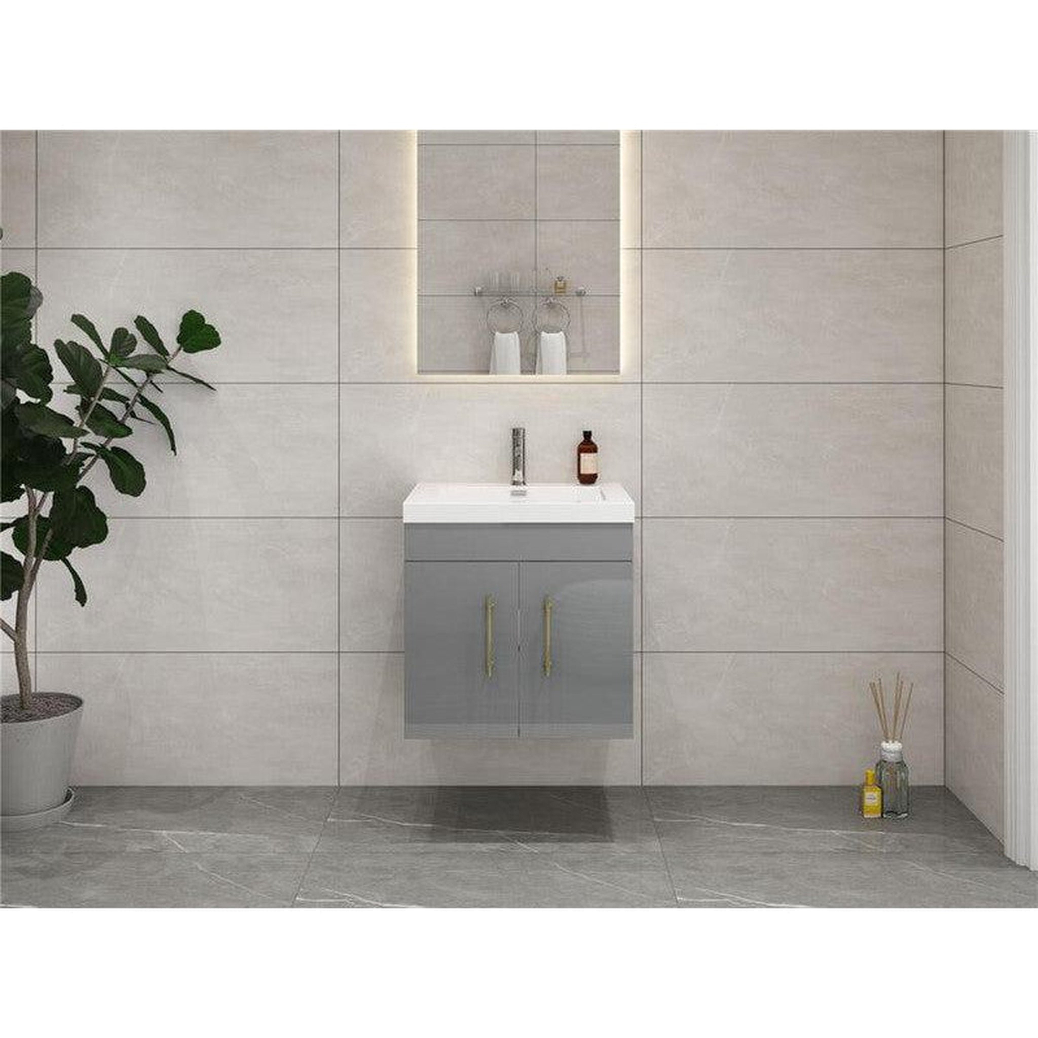 Moreno Bath, Moreno Bath ELSA 24" High Gloss Gray Wall-Mounted Vanity With Single Reinforced White Acrylic Sink