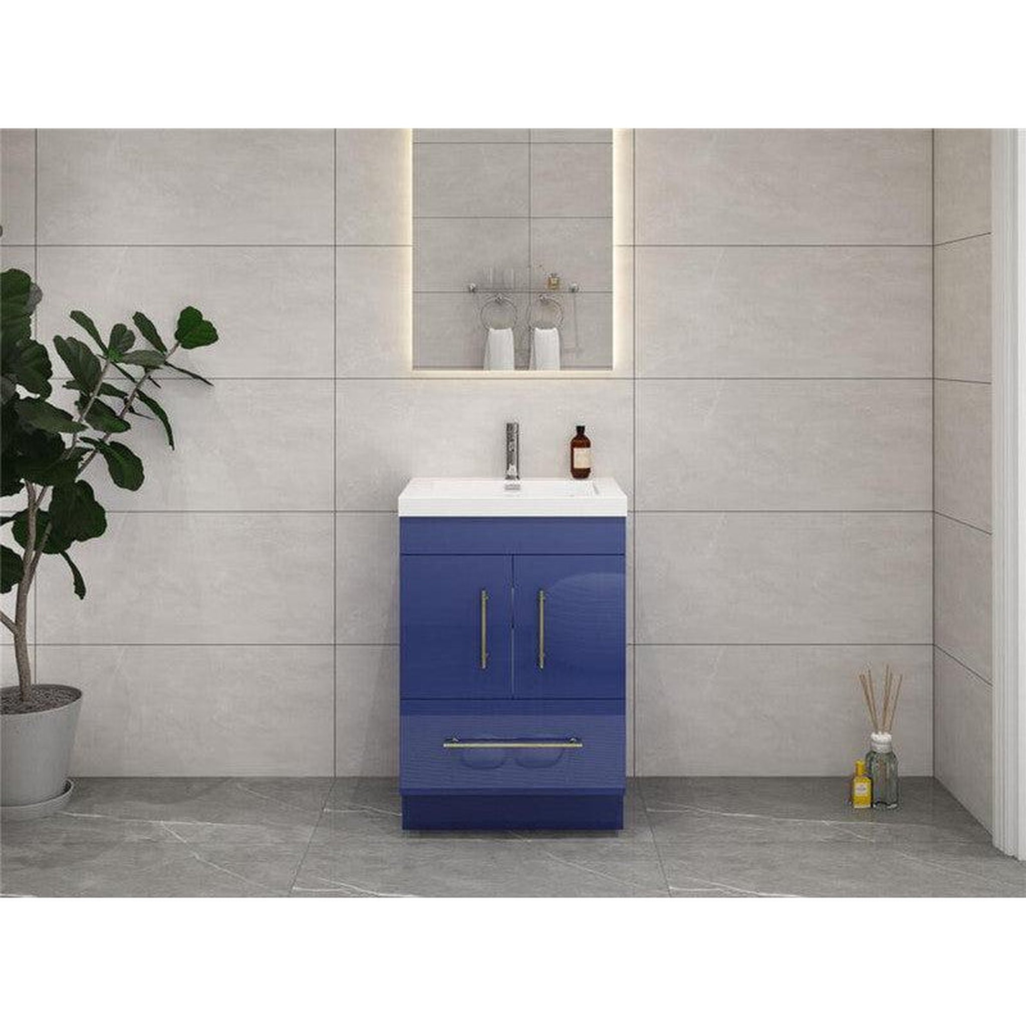 Moreno Bath, Moreno Bath ELSA 24" High Gloss Night Blue Freestanding Vanity With Single Reinforced White Acrylic Sink