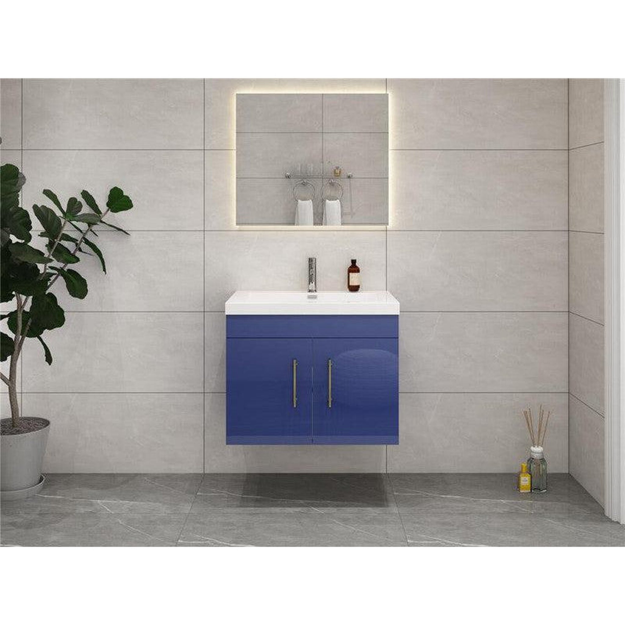 Moreno Bath, Moreno Bath ELSA 24" High Gloss Night Blue Wall-Mounted Vanity With Single Reinforced White Acrylic Sink