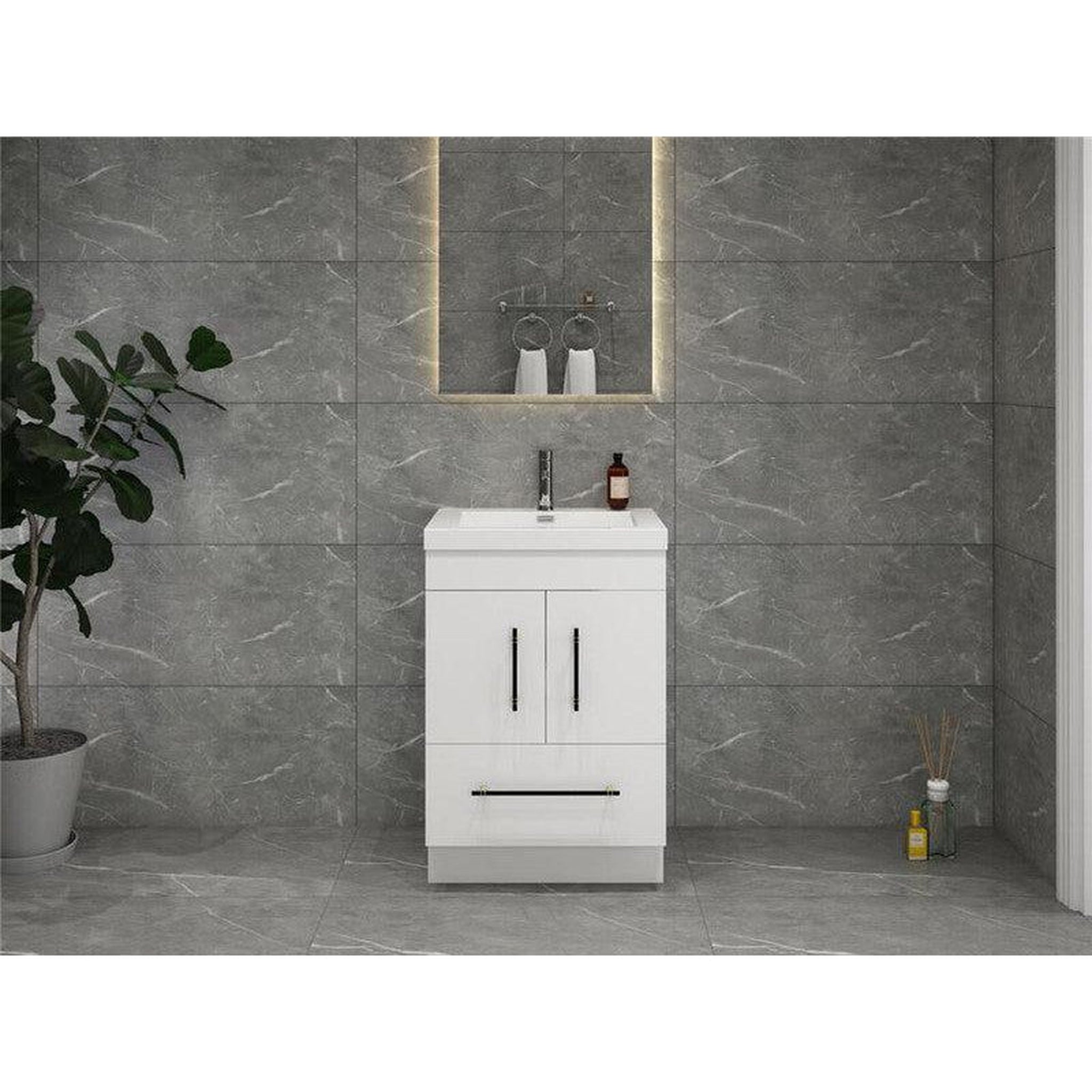 Moreno Bath, Moreno Bath ELSA 24" High Gloss White Freestanding Vanity With Single Reinforced White Acrylic Sink