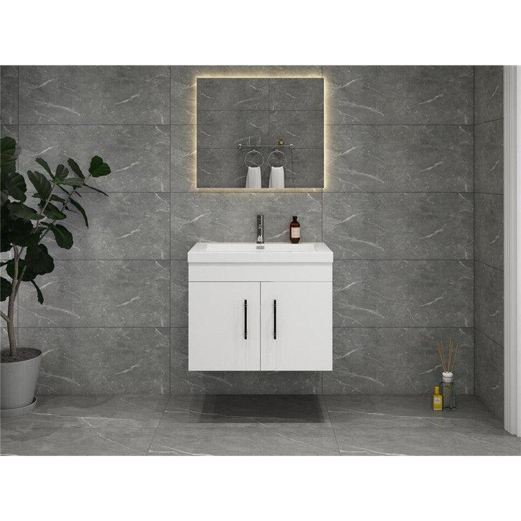 Moreno Bath, Moreno Bath ELSA 24" High Gloss White Wall-Mounted Vanity With Single Reinforced White Acrylic Sink