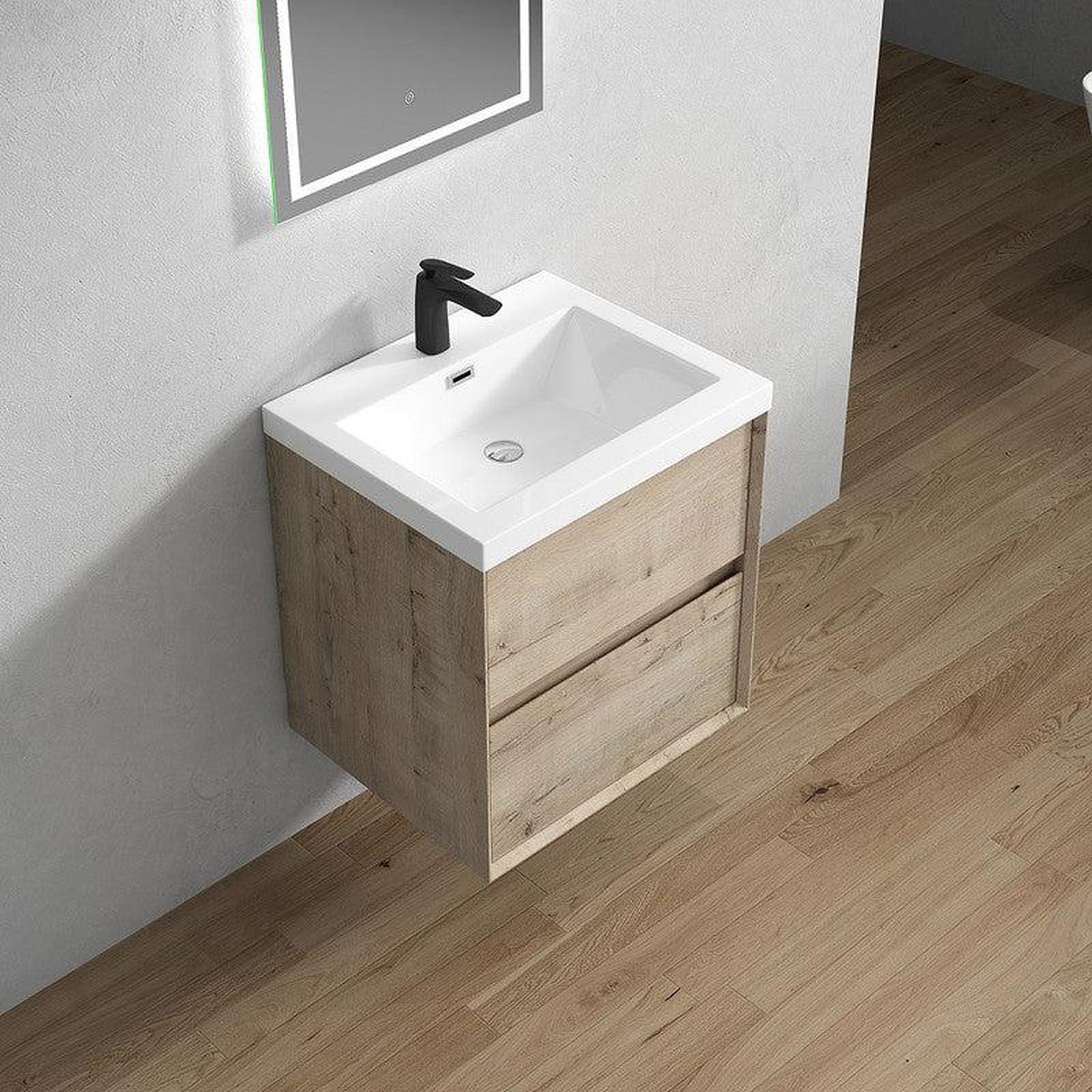 Moreno Bath, Moreno Bath Kingdee 24" Light Oak Wall-Mounted Vanity With Single Reinforced White Acrylic Sink