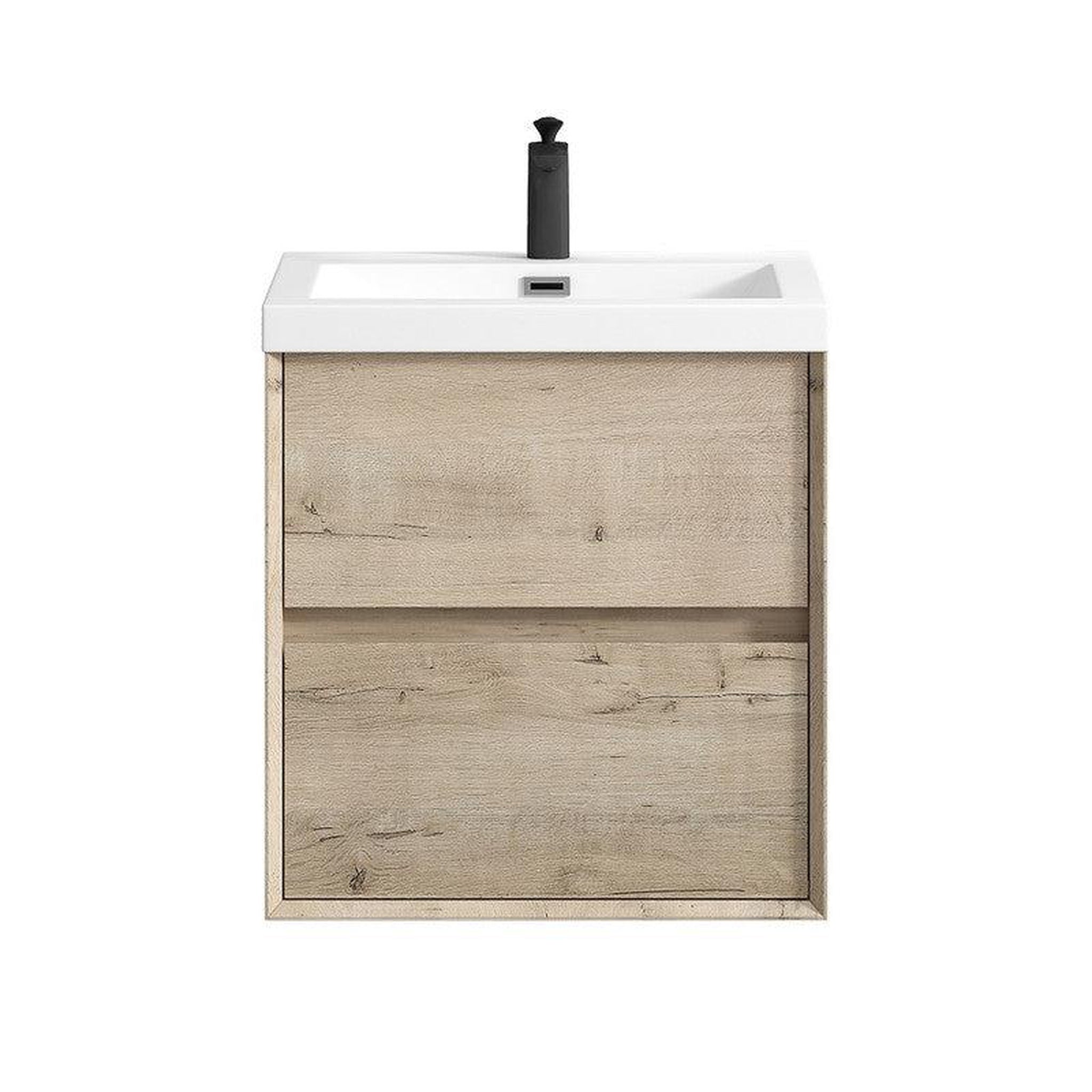 Moreno Bath, Moreno Bath Kingdee 24" Light Oak Wall-Mounted Vanity With Single Reinforced White Acrylic Sink